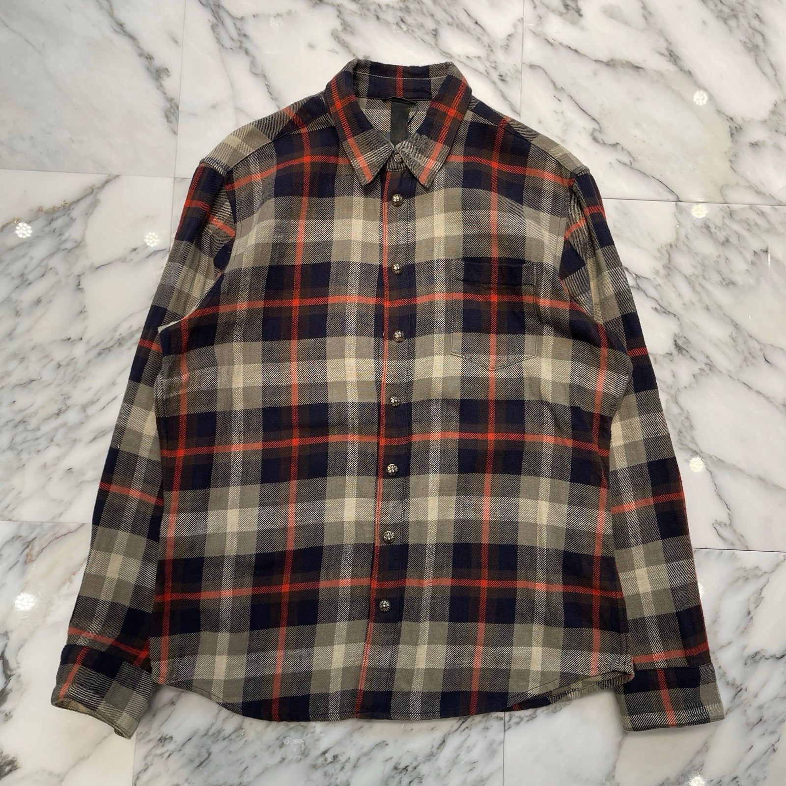 CHROME HEARTS Loose Ends Cross Patch Flannel Check Shirt Size L クロムハーツ ルーズエンド クロスパッチ フランネルチェックシャツ サイズL