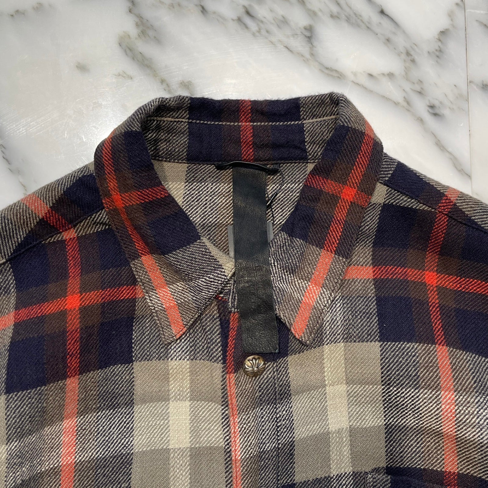 クロムハーツ ルーズエンド クロスパッチ フランネルチェックシャツ サイズL CHROME HEARTS Loose Ends Cross Patch Flannel Check Shirt