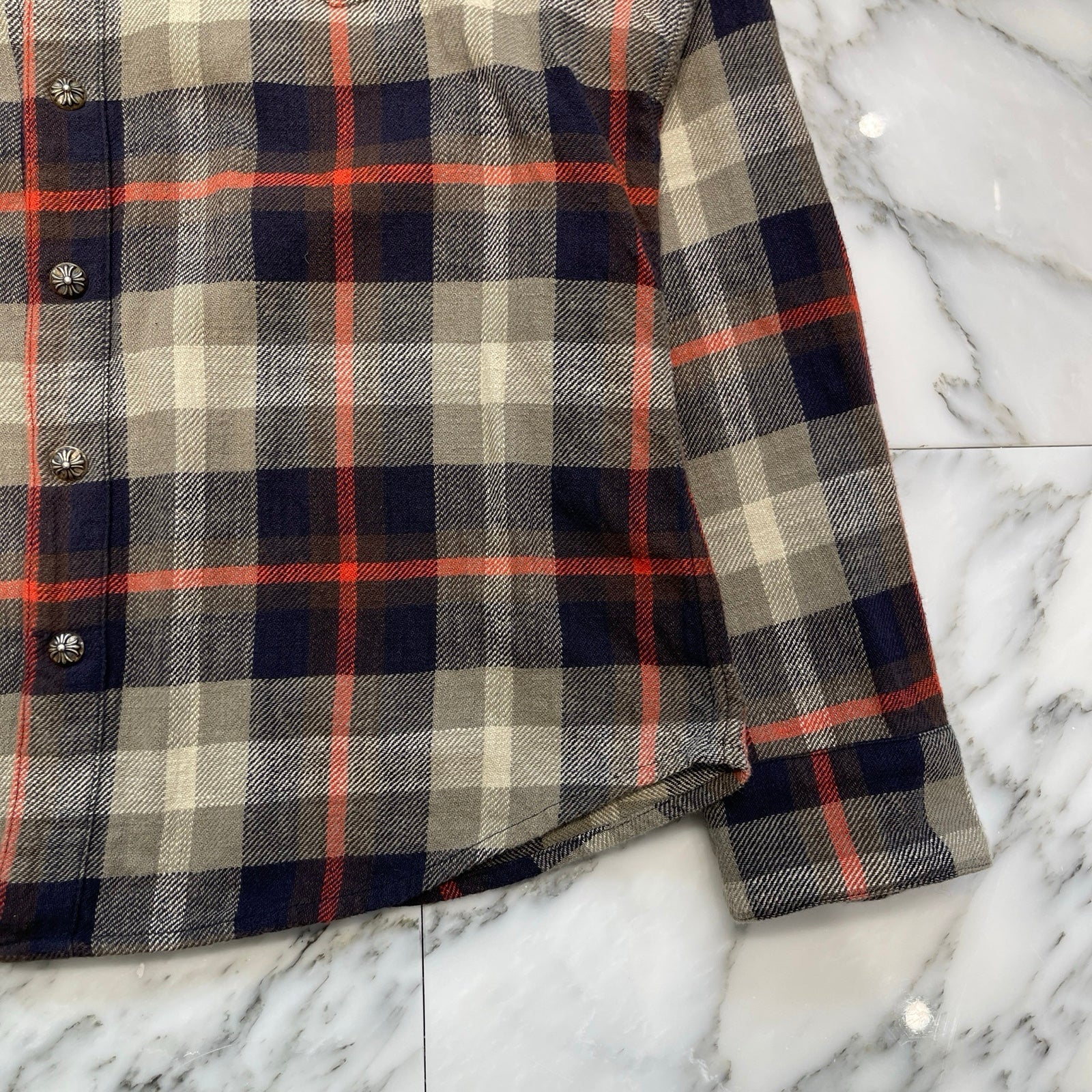 CHROME HEARTS Loose Ends Cross Patch Flannel Check Shirt Size L クロムハーツ ルーズエンド クロスパッチ フランネルチェックシャツ サイズL