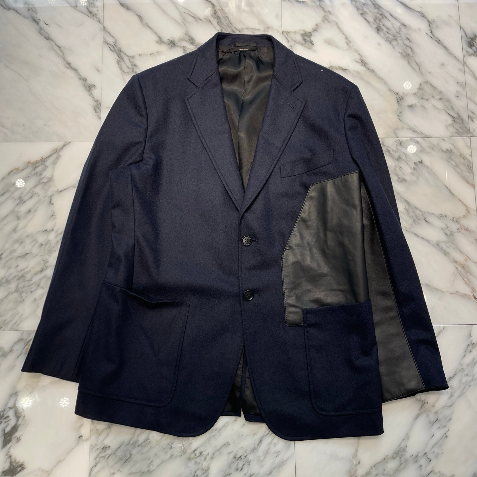 HERMES Leather Pocket Wool Jacket 364124H3VT06/01 エルメス レザー ポケット ウール ジャケット