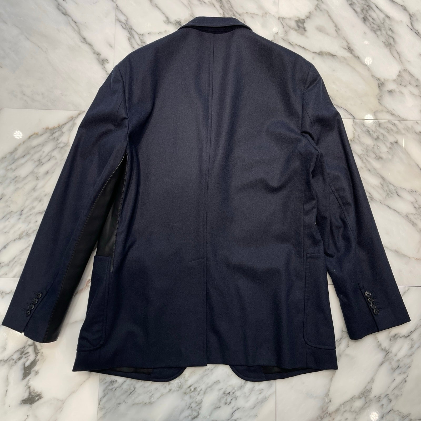 HERMES Leather Pocket Wool Jacket 364124H3VT06/01 エルメス レザー ポケット ウール ジャケット