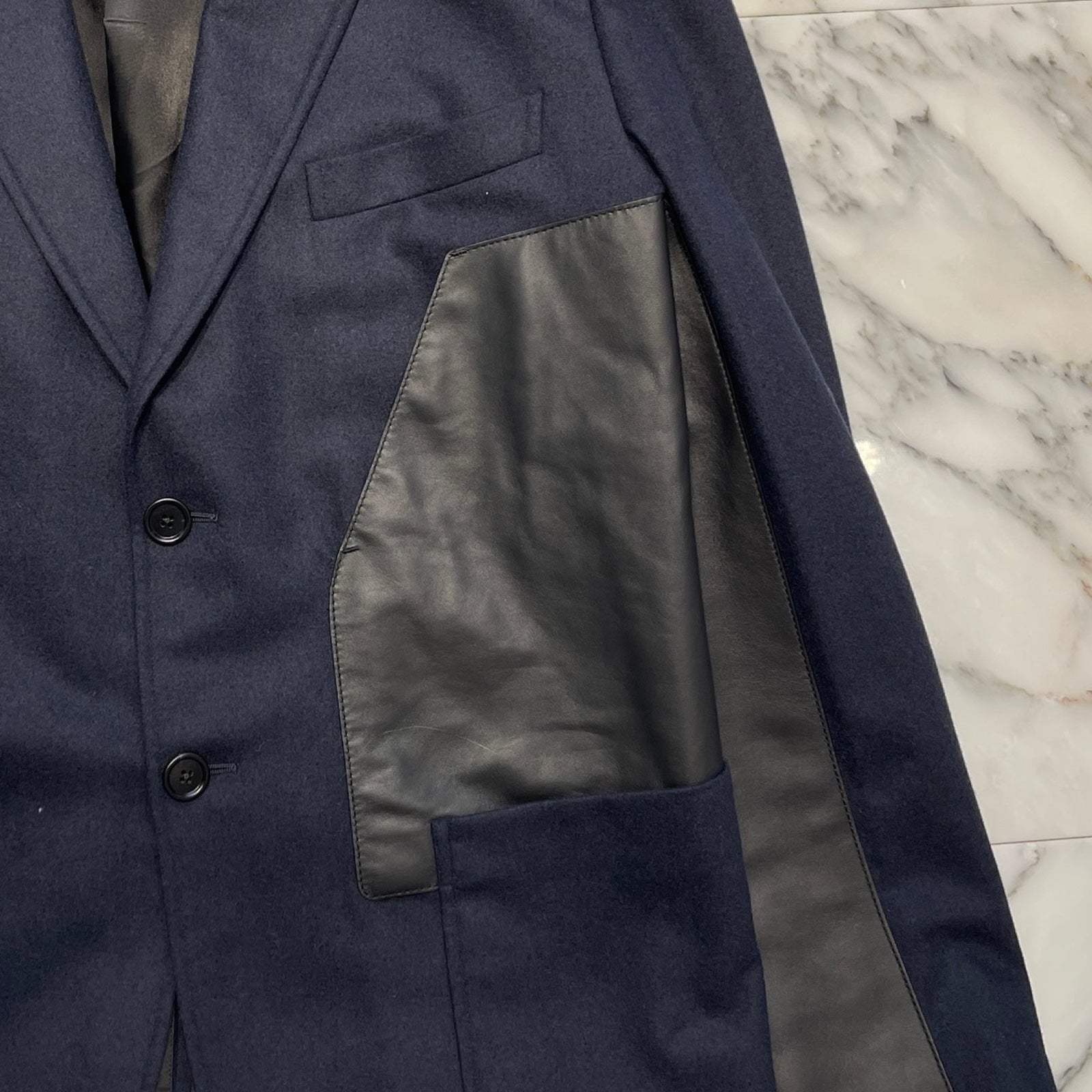 HERMES Leather Pocket Wool Jacket 364124H3VT06/01 エルメス レザー ポケット ウール ジャケット