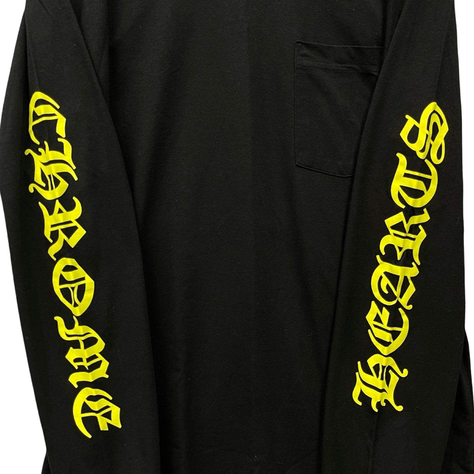 CHROME HEARTS Old English Neck Logo Neon Yellow Long Sleeve Tee Size L