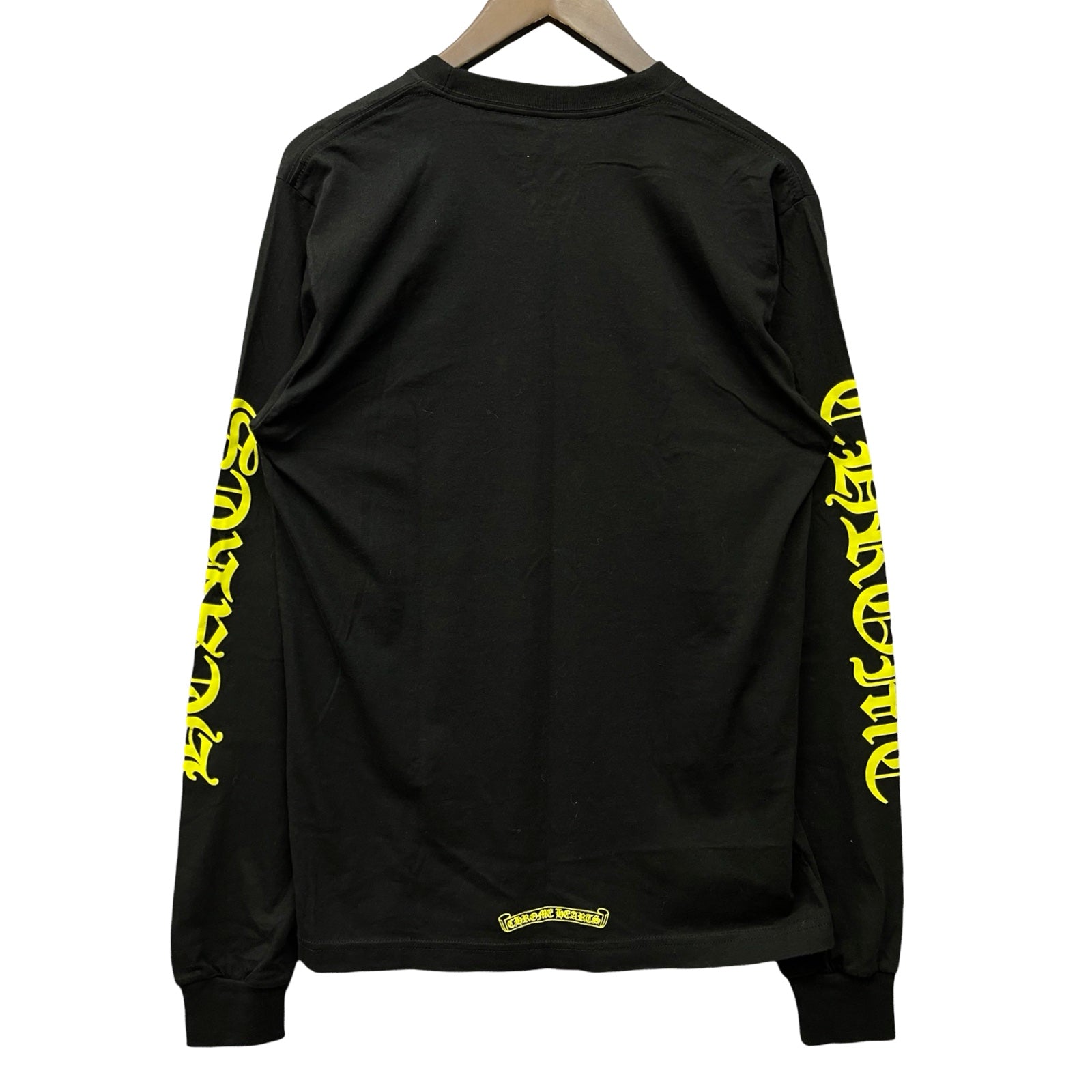 CHROME HEARTS Old English Neck Logo Neon Yellow Long Sleeve Tee Size L
