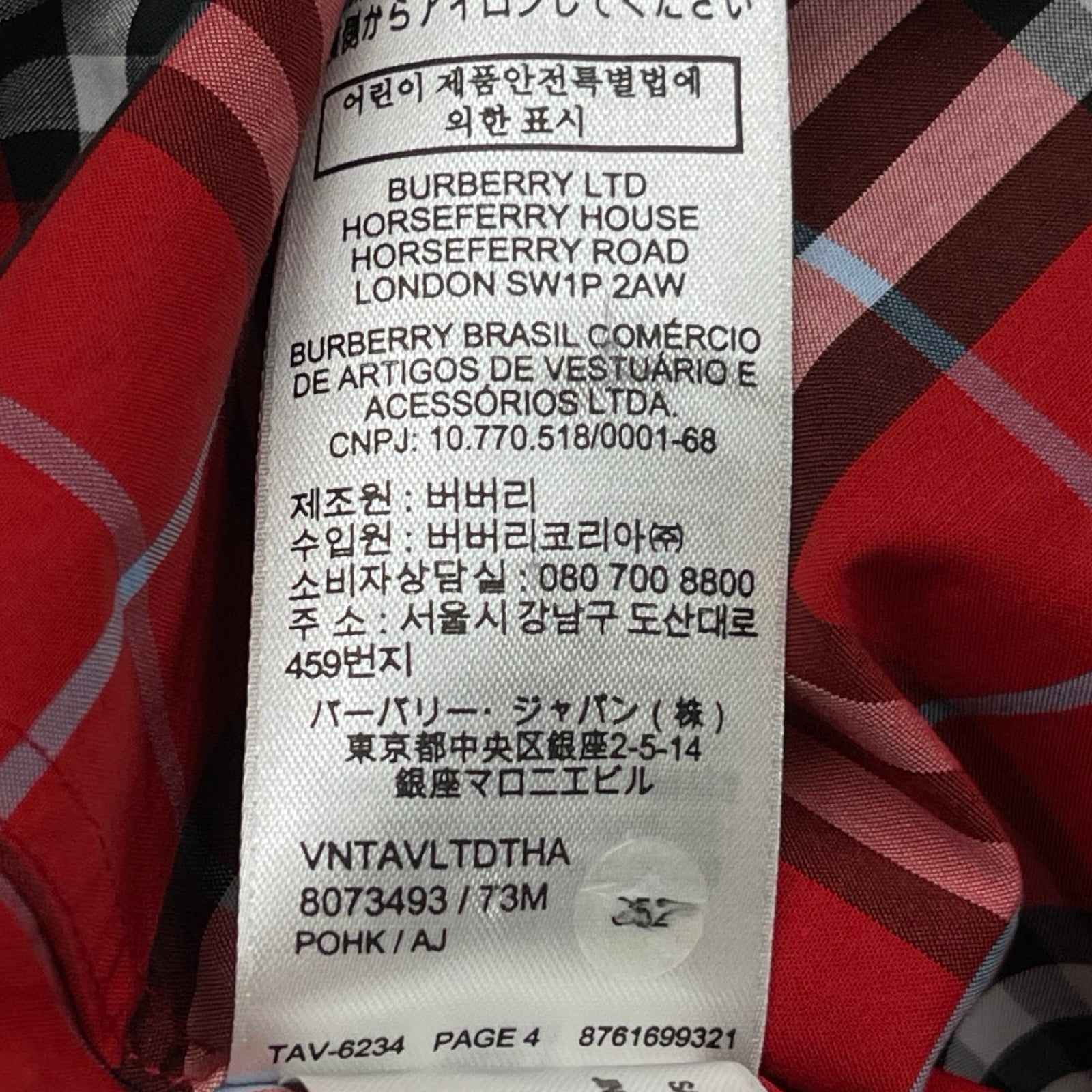 BURBERRY Capewell Check Shirt 8073493 Size L