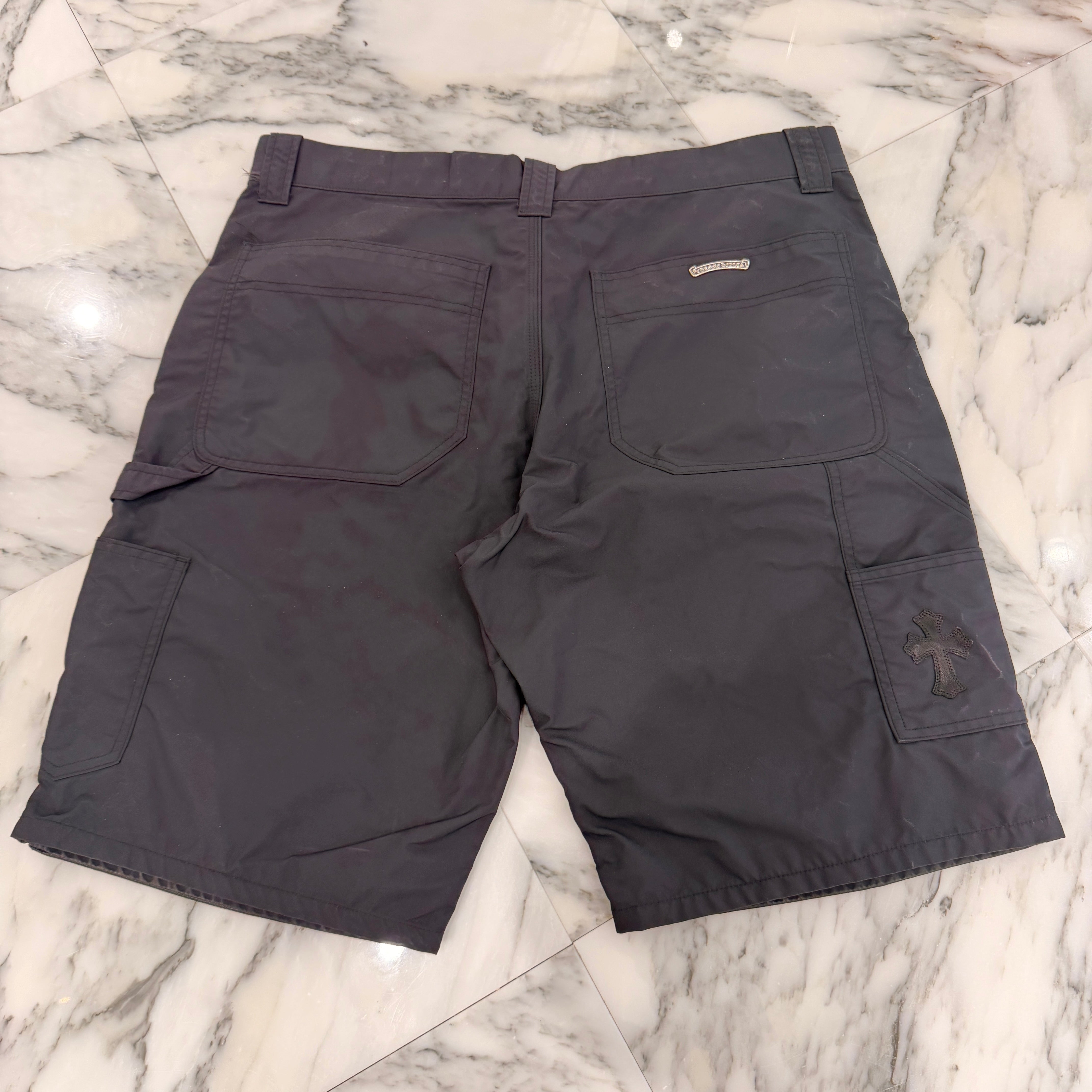 CHROME HEARTS Carpenter Double Knee Leather Cross Patch Nylon Shorts Size 36 クロムハーツ カーペンター ダブルニー レザークロスパッチ ナイロン ショーツ サイズ36