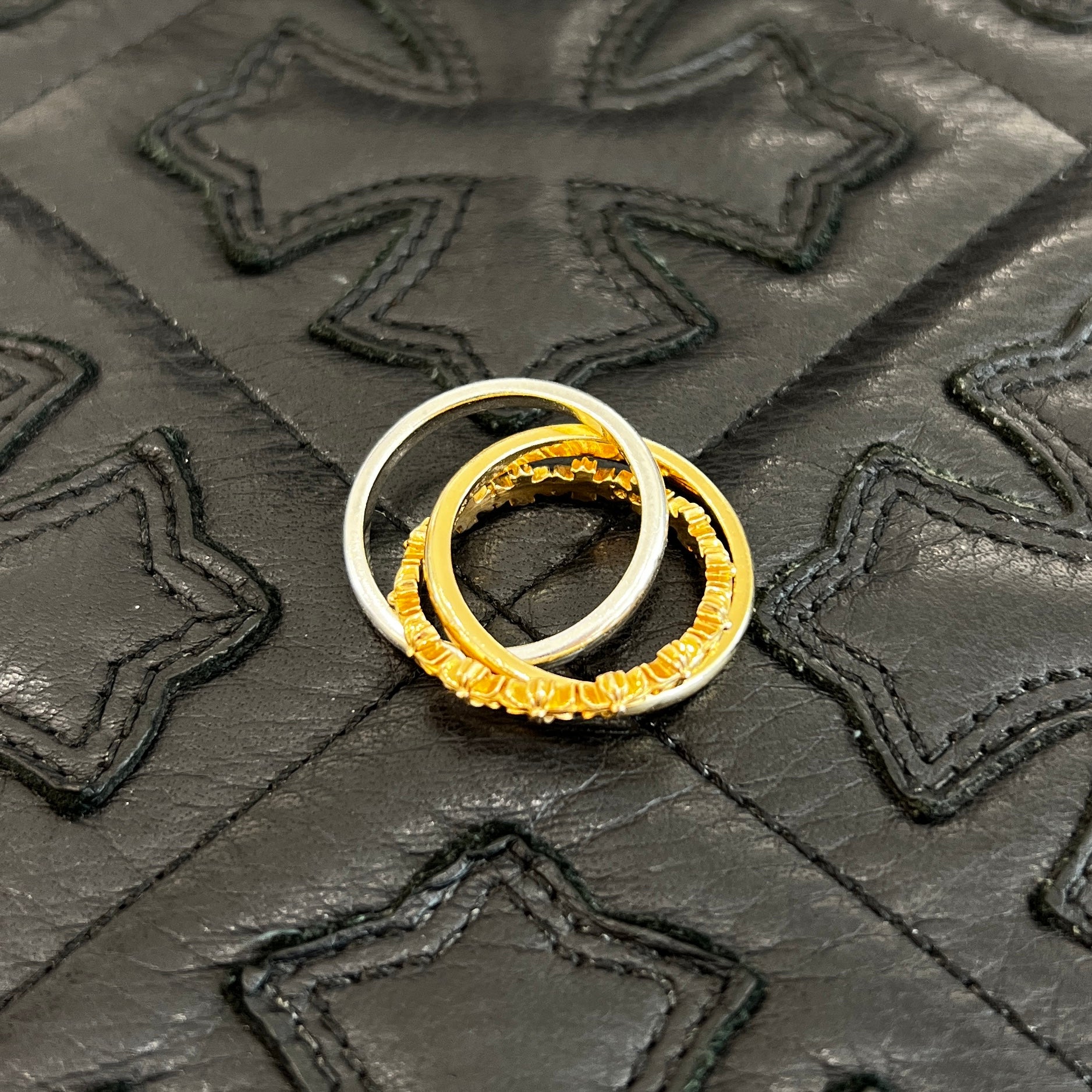 CHROME HEARTS 22K / SILVER 925 TINY E CH PLS BAND TRPL Combination Ring Size 17号 クロムハーツ タイニーE CHプラス バンド トリプルコンビ リング サイズ17号