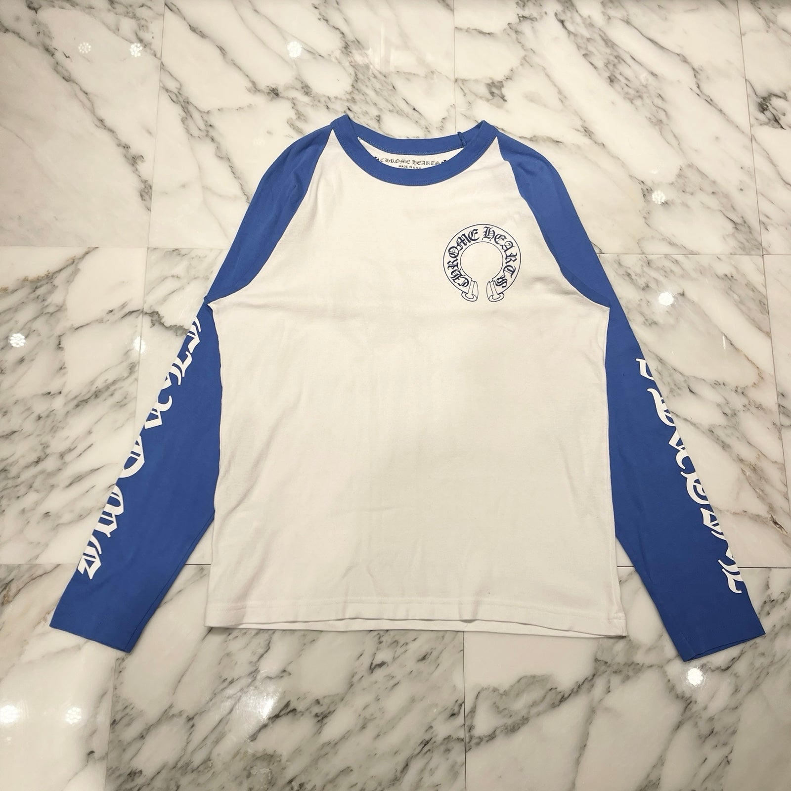 クロムハーツ ホースシュー ラグラン ロンT ホワイト/ブルー L クロムハーツ ホースシュー ラグラン ロンT ホワイト/ブルー L CHROME