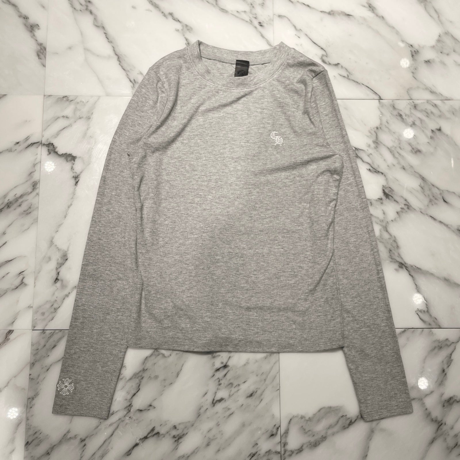 CHROME HEARTS Y NOT Slim Fit CH Logo Embroidery Thermal Rayon Long Sleeve Tee Size S