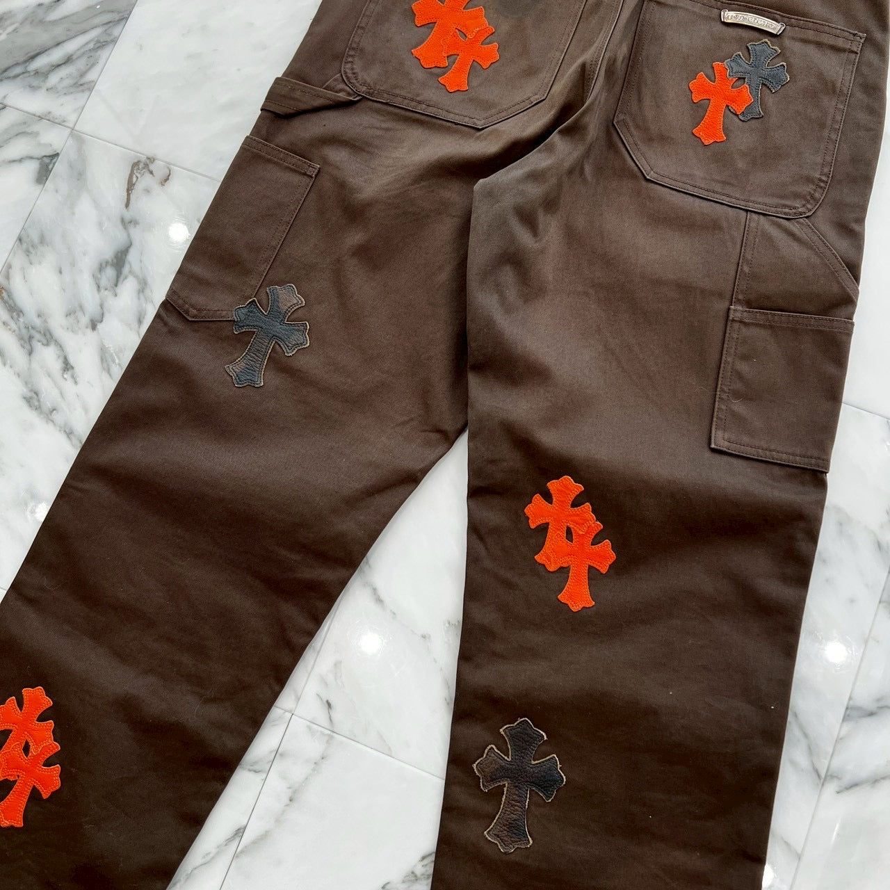 CHROME HEARTS Multi Leather Patch Carpenter Cross Ball Button Denim Pants Size 33 クロムハーツ マルチレザーパッチ カーペンター クロスボールボタン デニムパンツ サイズ33