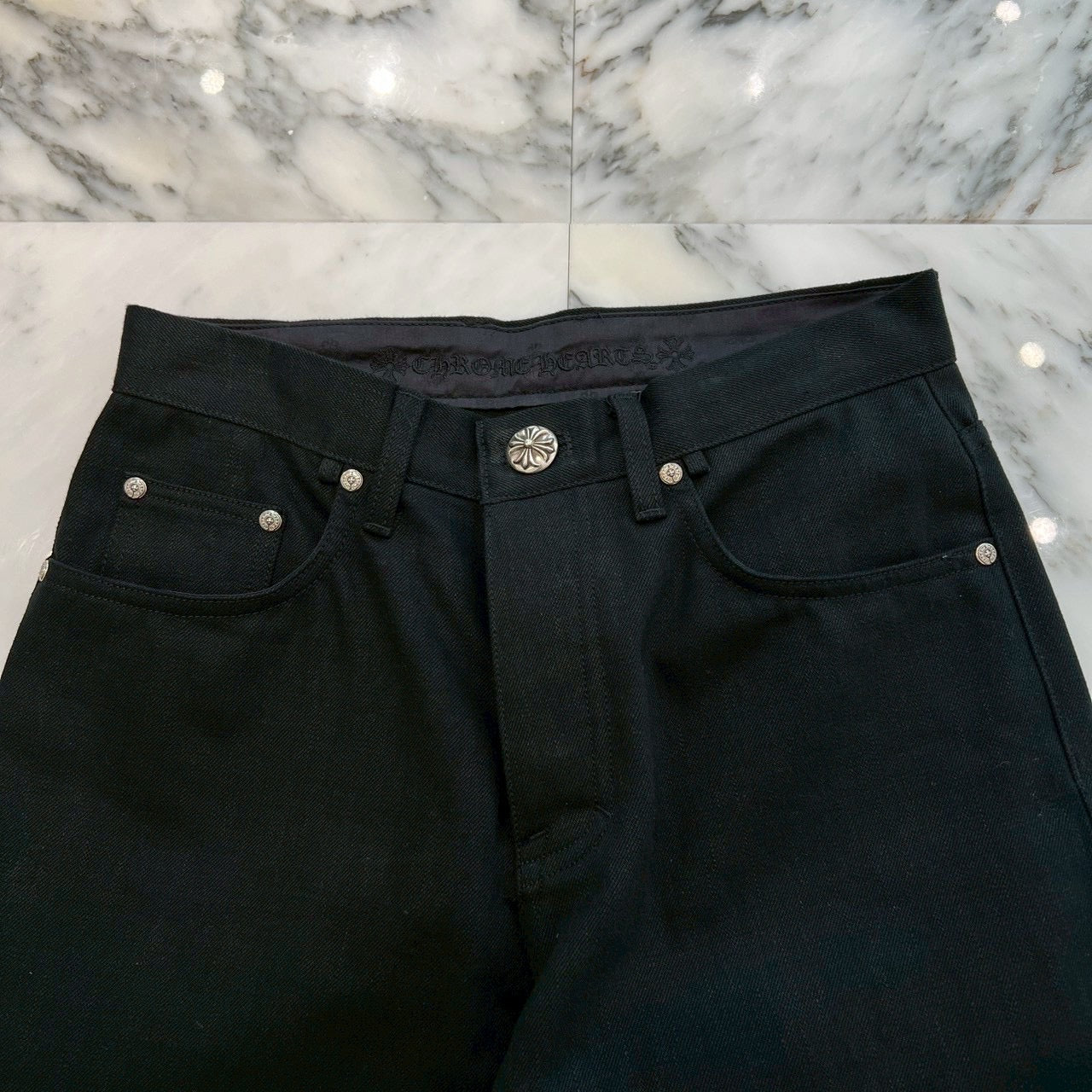 CHROME HEARTS Flare Knee Cross Ball Button Denim Pants Size 31 クロムハーツ フレアニー クロスボールボタン デニムパンツ サイズ31