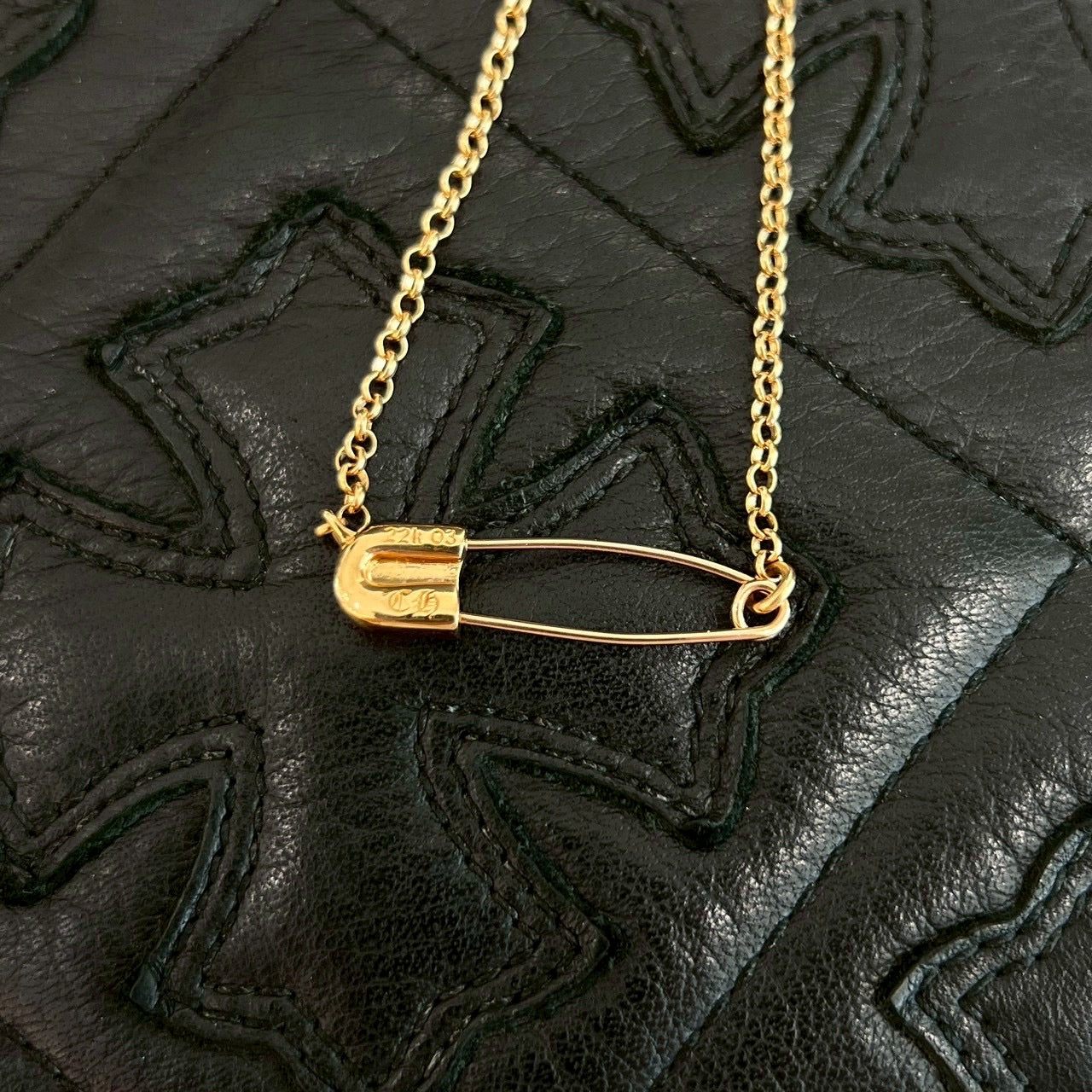 CHROME HEARTS 22K Safety Pin 1 Diamond Roll Chain Necklace Size 18 Inch クロムハーツ 22K セーフティピン 1ダイヤモンド ロールチェーン ネックレス 18インチ