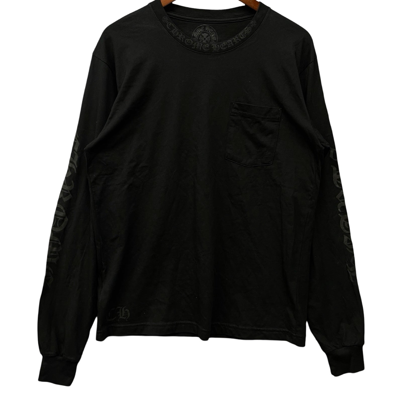 CHROME HEARTS Old English Neck Logo Dark Grey Long Sleeve Tee Size L