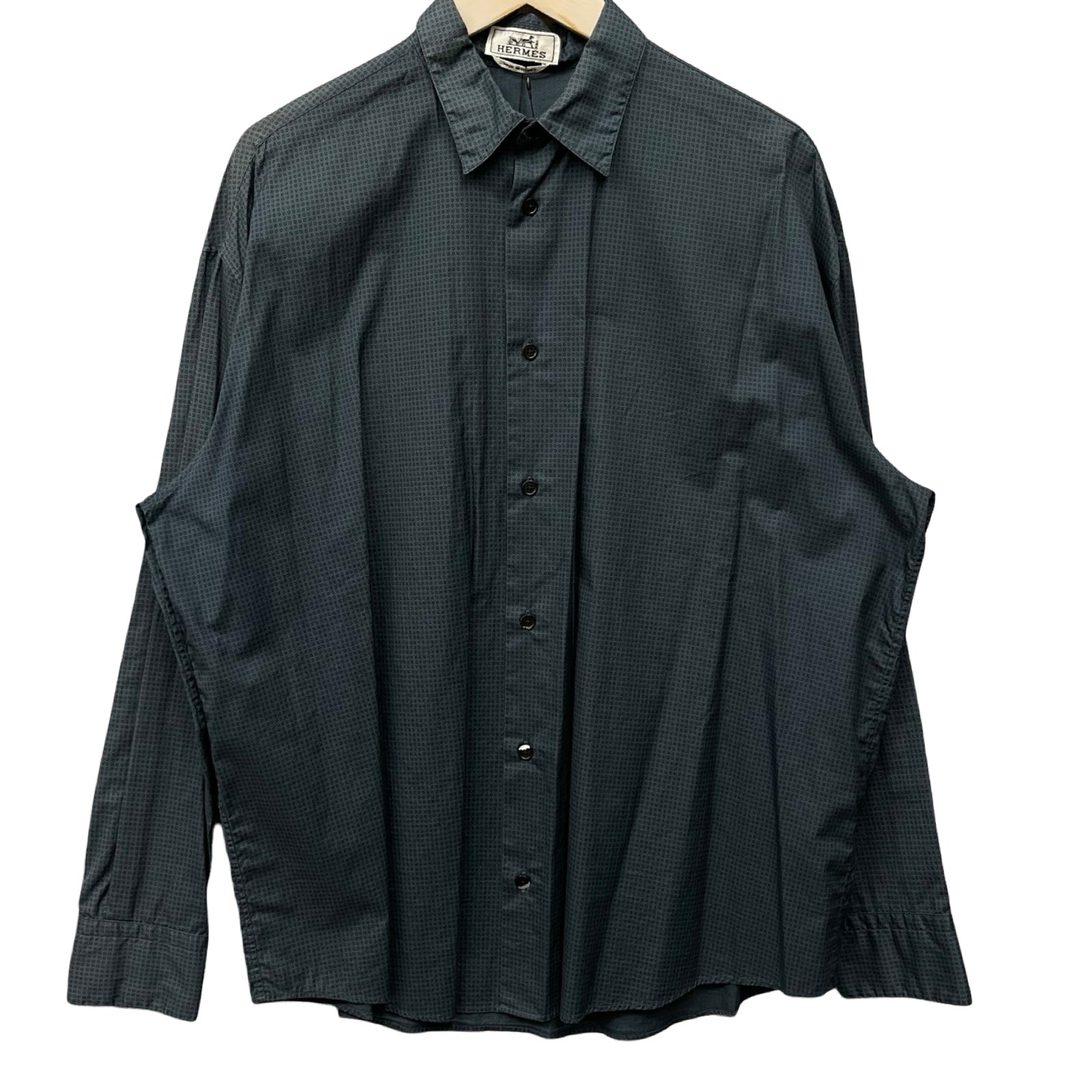 HERMES Flower Monogram Cotton Shirt Size 39-15 1/2