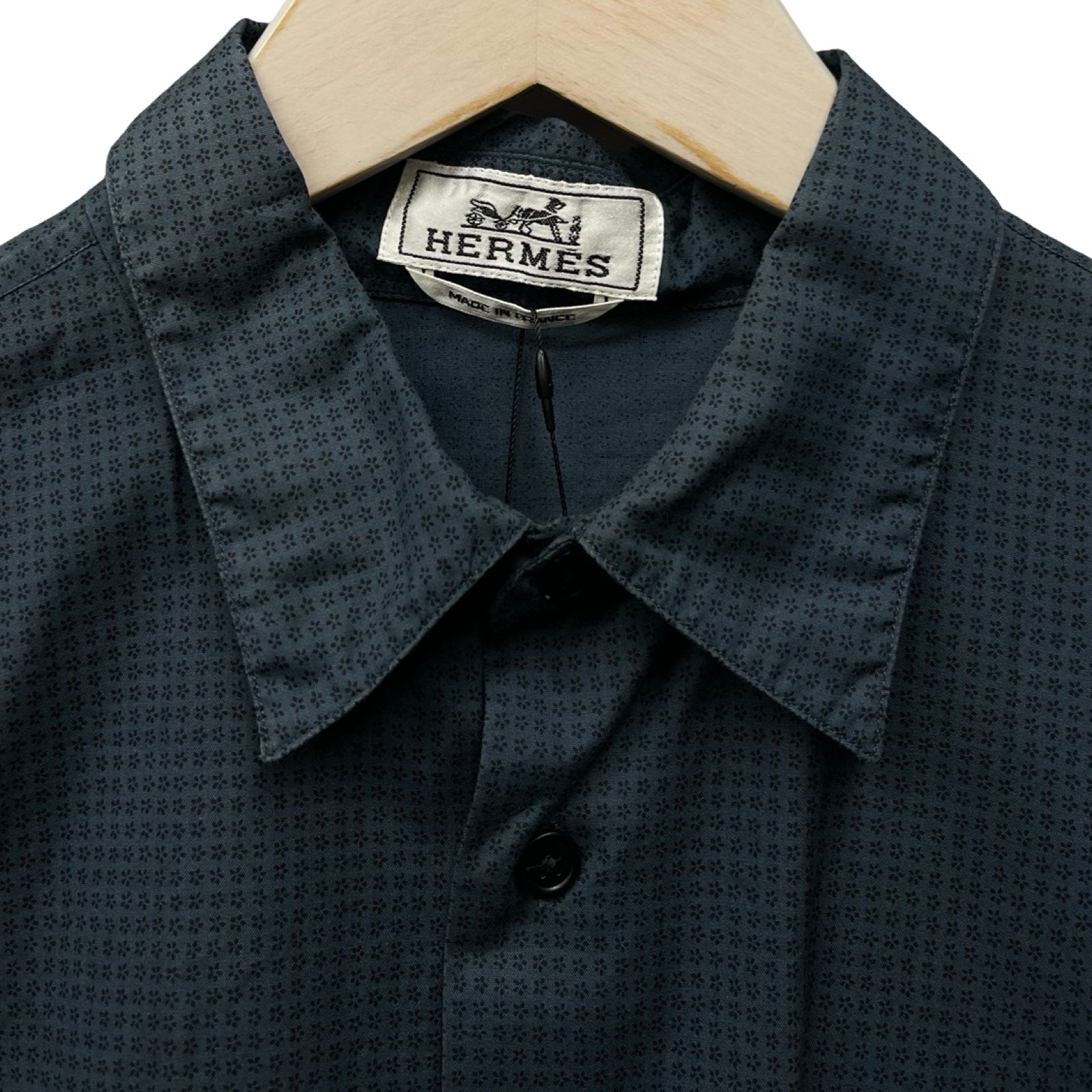 HERMES Flower Monogram Cotton Shirt Size 39-15 1/2