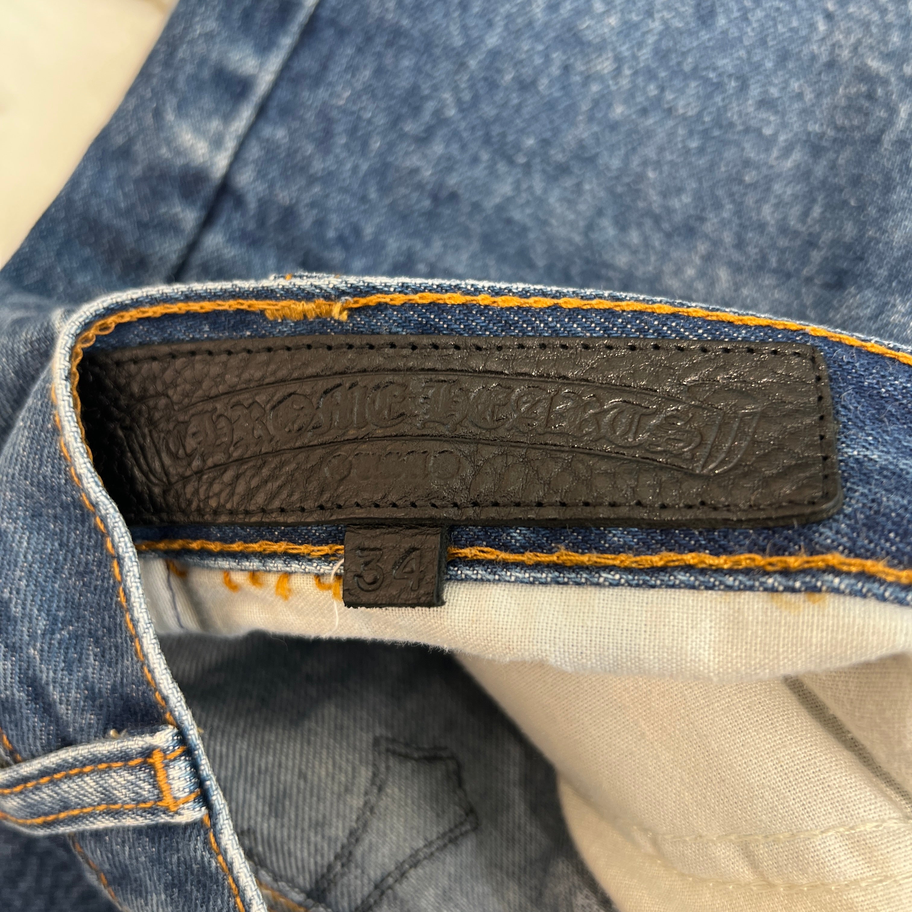 CHROME HEARTS × Levi's 505 VNTG Cemetery Leather Cross Patch Denim Pants Size 34 クロムハーツ × リーバイス 505 ヴィンテージ セメタリーレザークロスパッチ デニムパンツ サイズ34