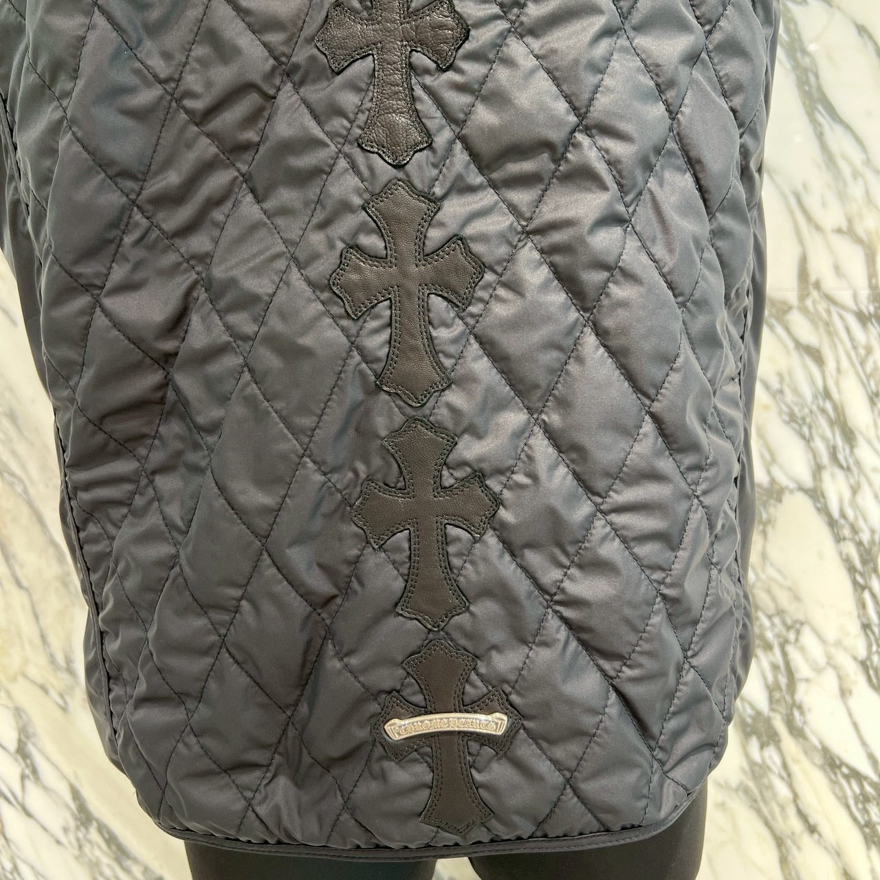 CHROME HEARTS Papa Leather Cross Patch Quilting Vest Size M クロムハーツ パパ レザークロスパッチ ベスト サイズM