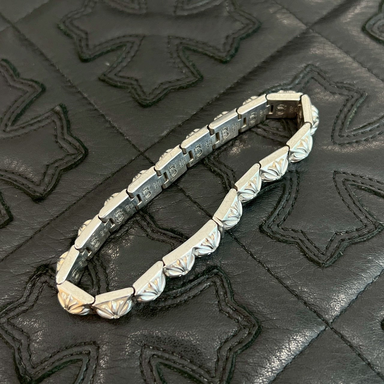 CHROME HEARTS PYRAMID PLS LNK BRACELET 1 Diamond White Rhodium Coating 19コマ クロムハーツ ピラミッドプラスリンク ブレスレット 1ダイヤモンド ホワイトロジウムコーティング 19コマ