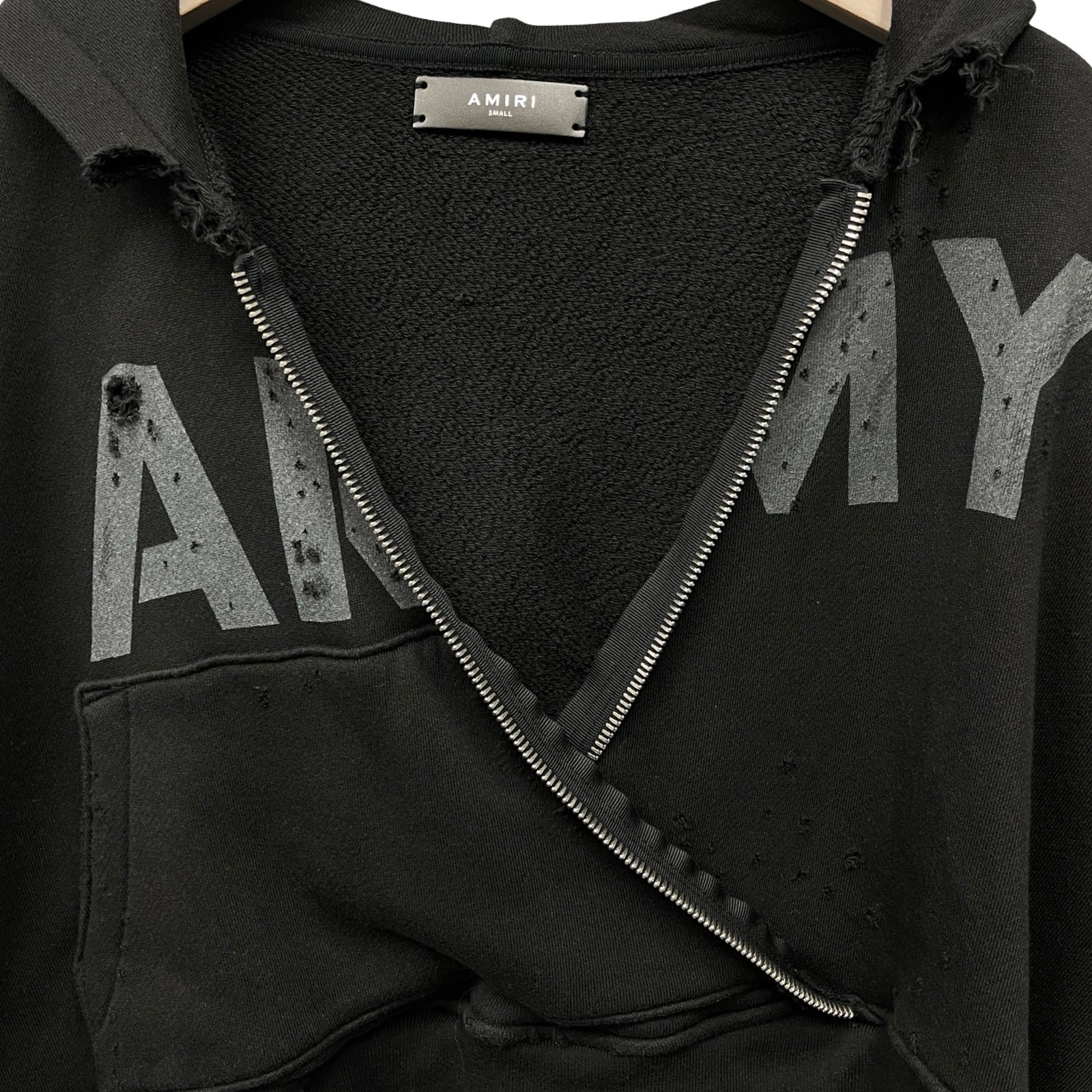 AMIRI Cropped Damage Destroy Hoodie Zip-Up Motif Size S
