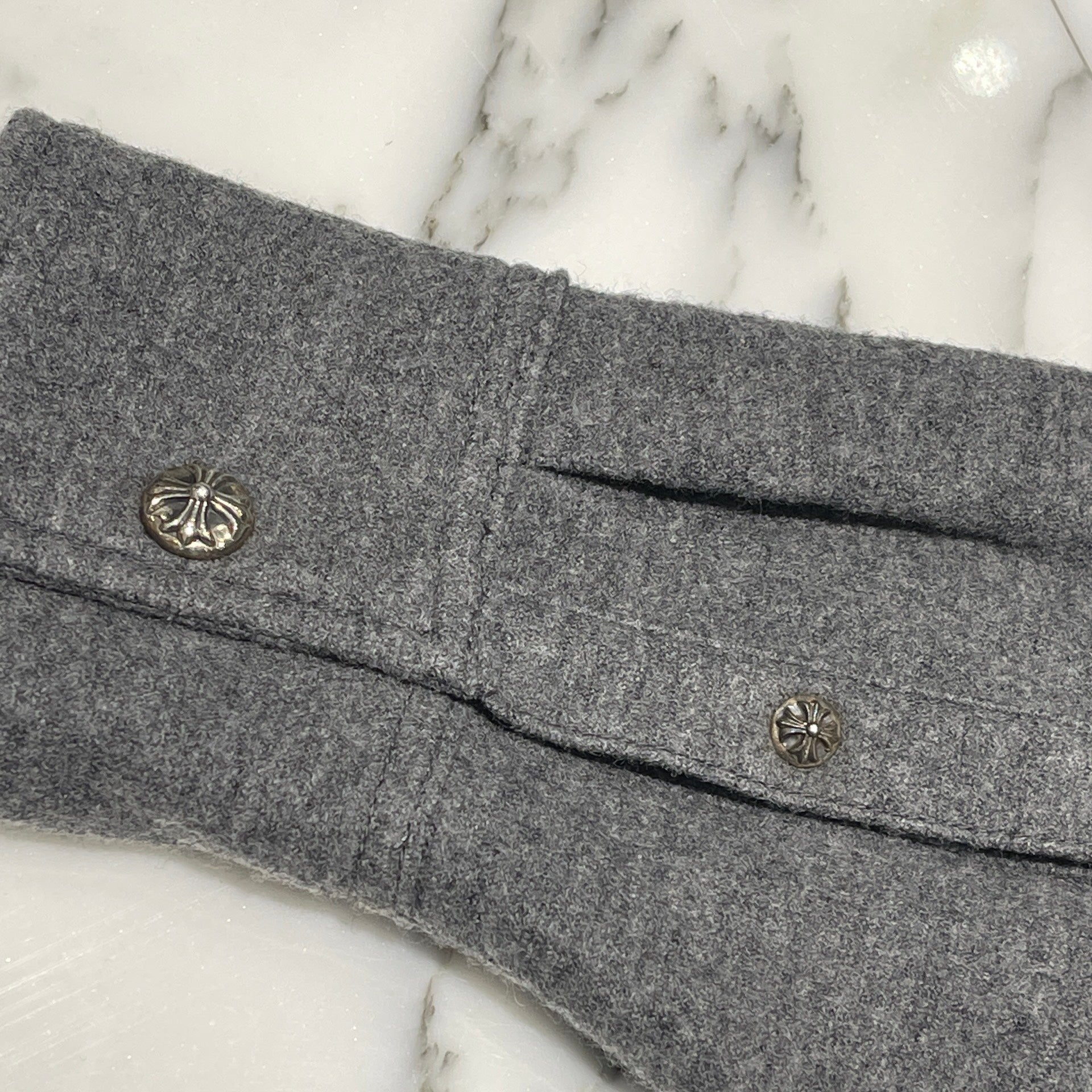 CHROME HEARTS Y NOT Cross Ball Button Wool Shirt Jacket Size L クロムハーツ ワイノット クロスボールボタン ウール ジャケット サイズL