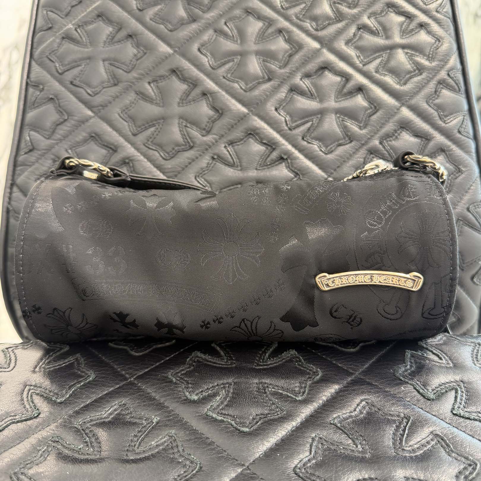 CHROME HEARTS Stencil Pattern GRINDS Nylon Leather Hand Bag クロムハーツ ステンシル柄 グラインズ ナイロンレザー切替 ハンドバッグ