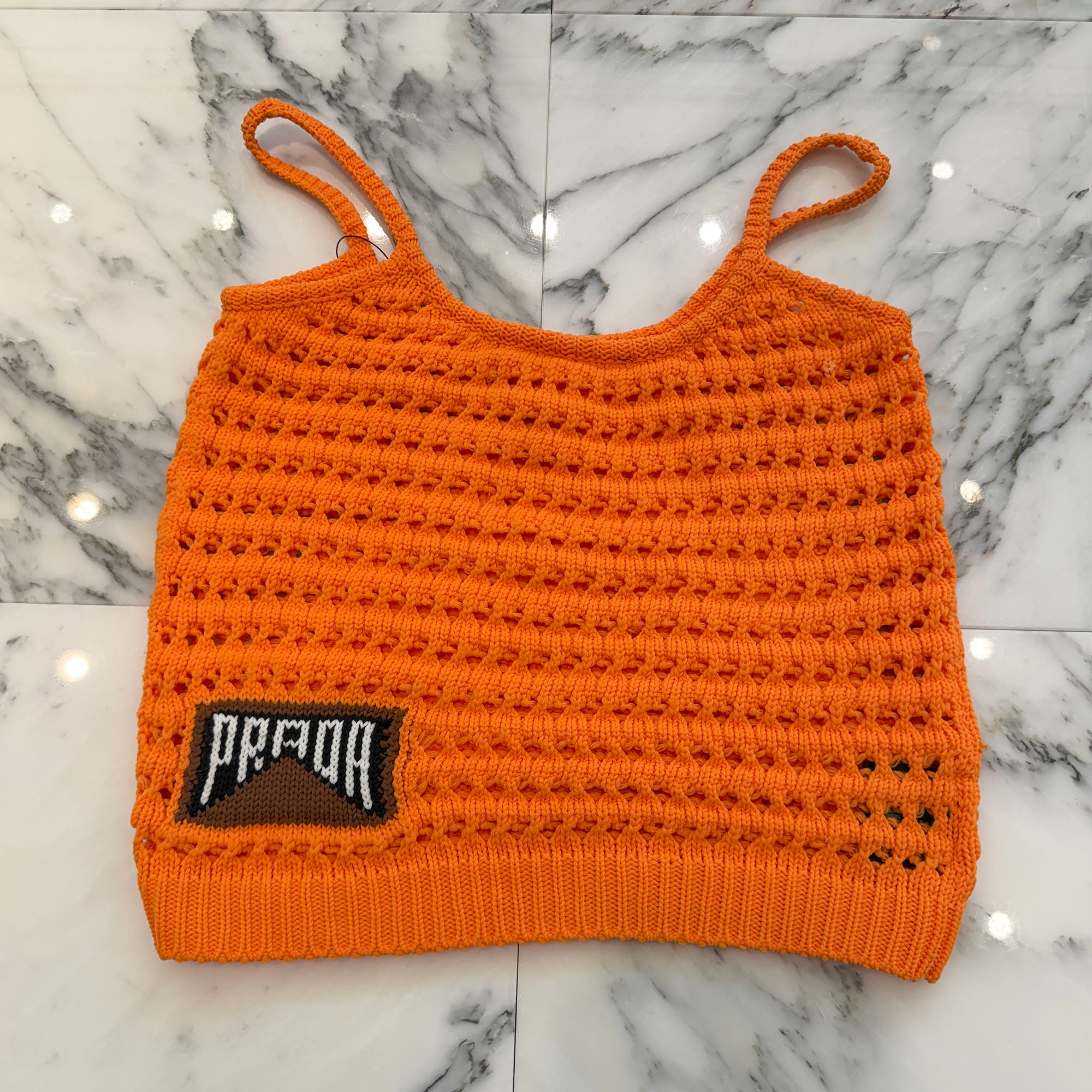 PRADA Back Embroidered Logo Crochet Knit Camisole Size 40 プラダ バックロゴ刺繍 クロシェニットキャミソール サイズ40