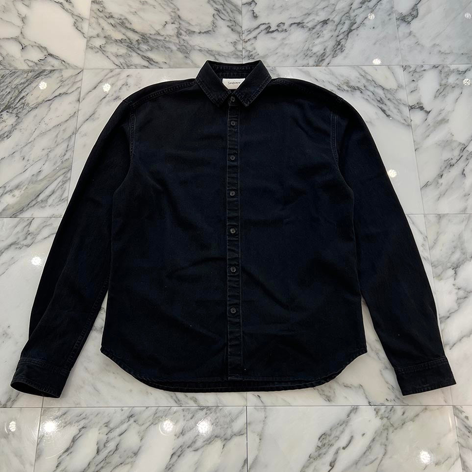 SAINT LAURENT PARIS 2025SS Logo Embroidery Vintage Denim Shirt 800328 Y32XA Size S サンローランパリ ロゴ刺繍 ヴィンテージ デニムシャツ サイズS
