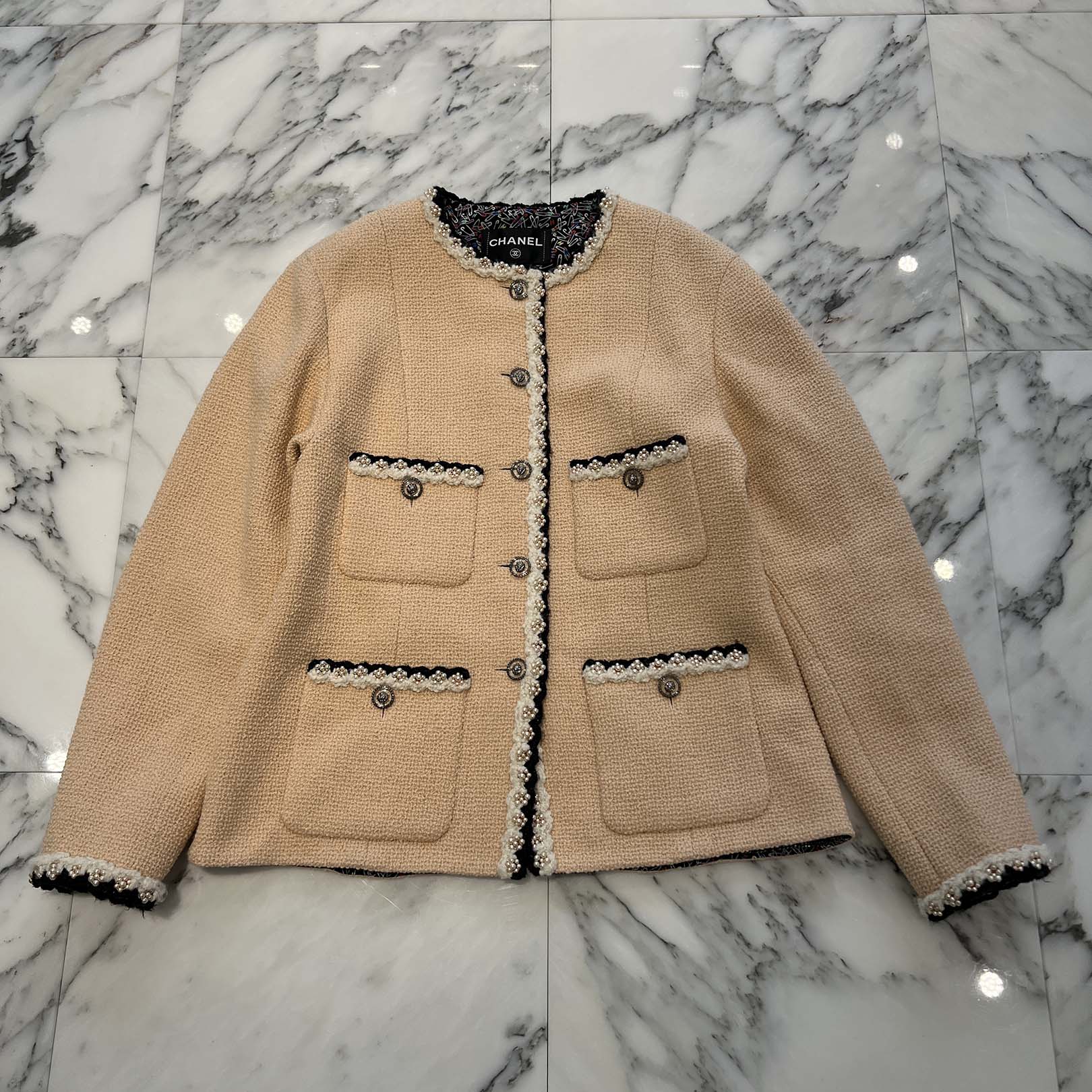 CHANEL 2024AW Pre Fall Collection Pearl Trim Tweed Jacket P77700V69436 Size 42 シャネル プレフォールコレクション パールトリムツイードジャケット サイズ42