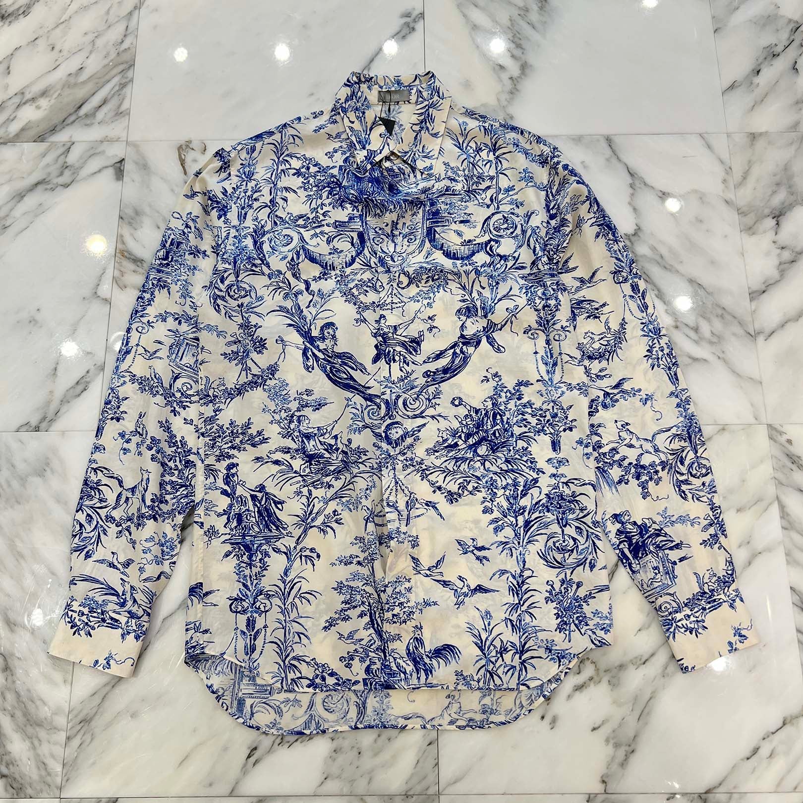 DIOR 2019SS Toile De Jouy Silk Long Sleeved Shirt 023C501G4854