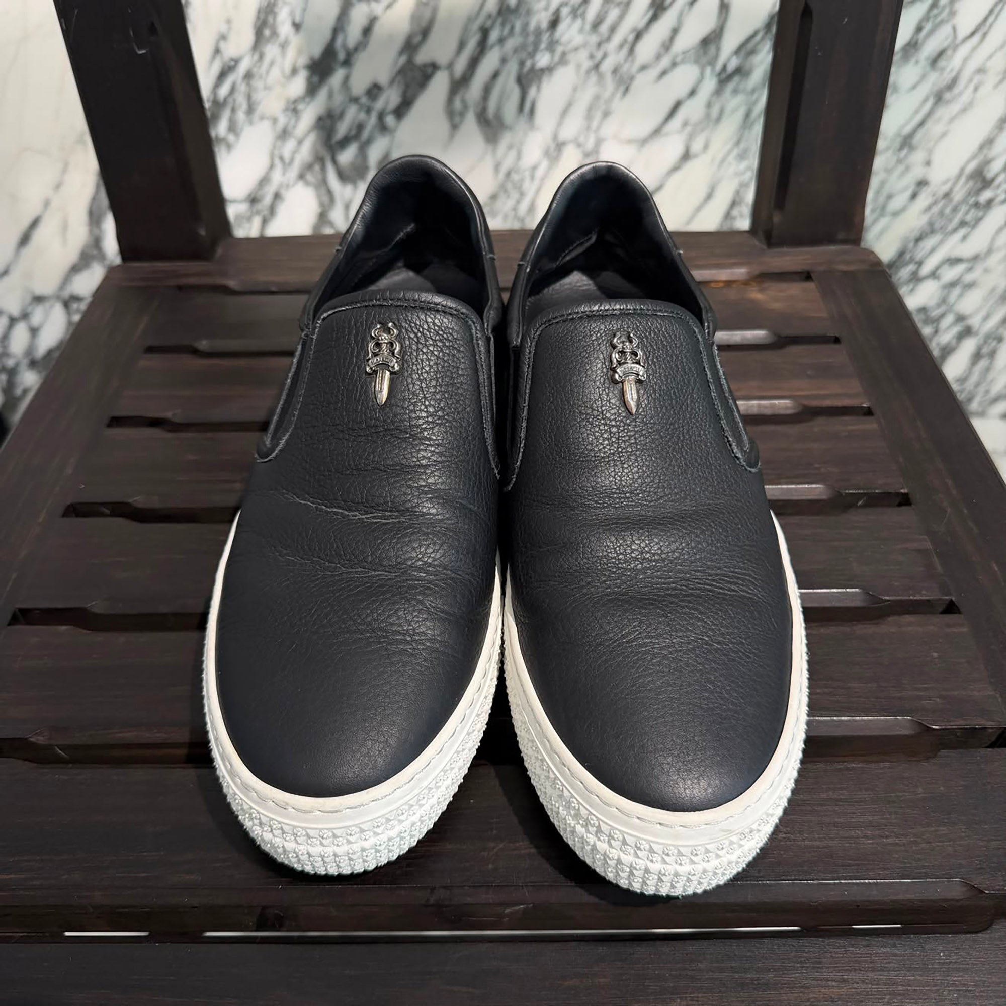 CHROME HEARTS CH Plus Leather Patch Dagger Slip On Size 41(約26.0cm 〜 26.5cm) クロムハーツ CHプラス レザーパッチ ダガー スリッポン サイズ41(約26.0cm 〜 26.5cm)