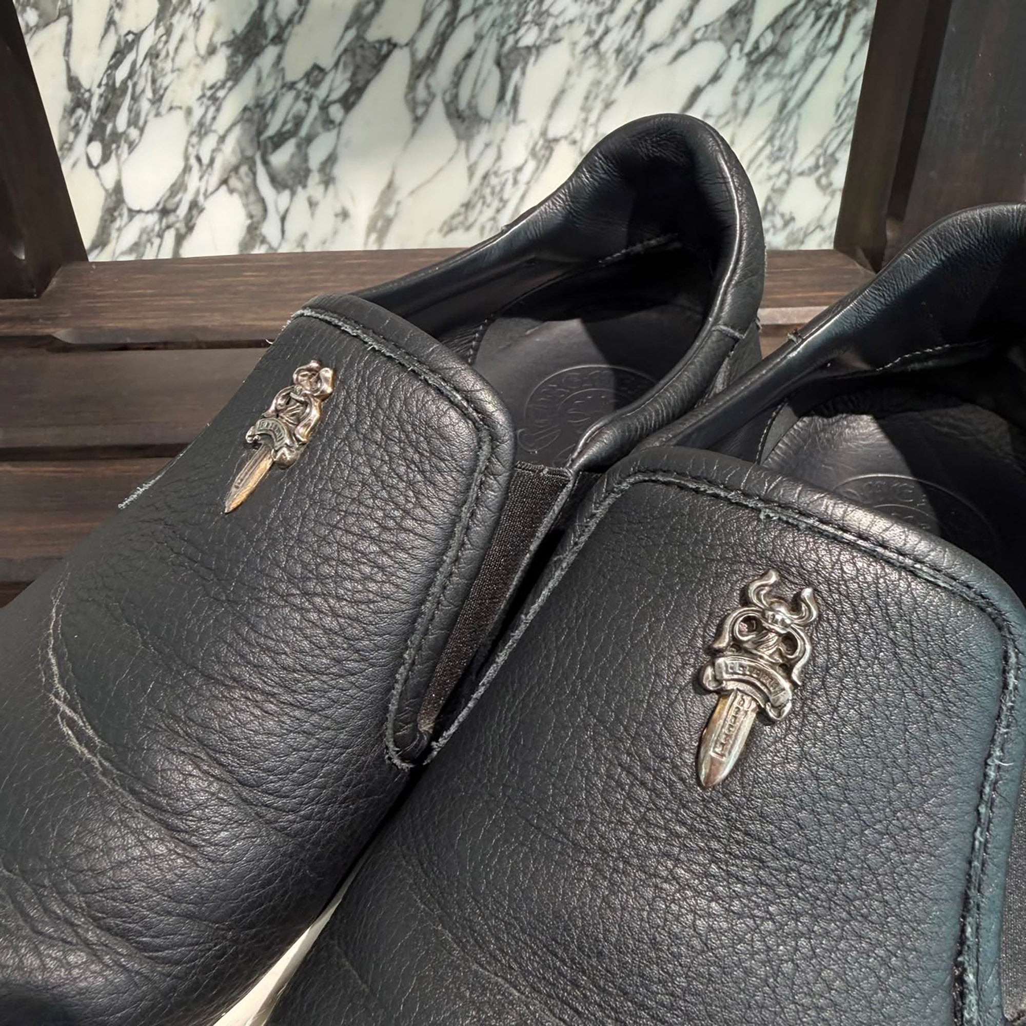 CHROME HEARTS CH Plus Leather Patch Dagger Slip On Size 41(約26.0cm 〜 26.5cm) クロムハーツ CHプラス レザーパッチ ダガー スリッポン サイズ41(約26.0cm 〜 26.5cm)