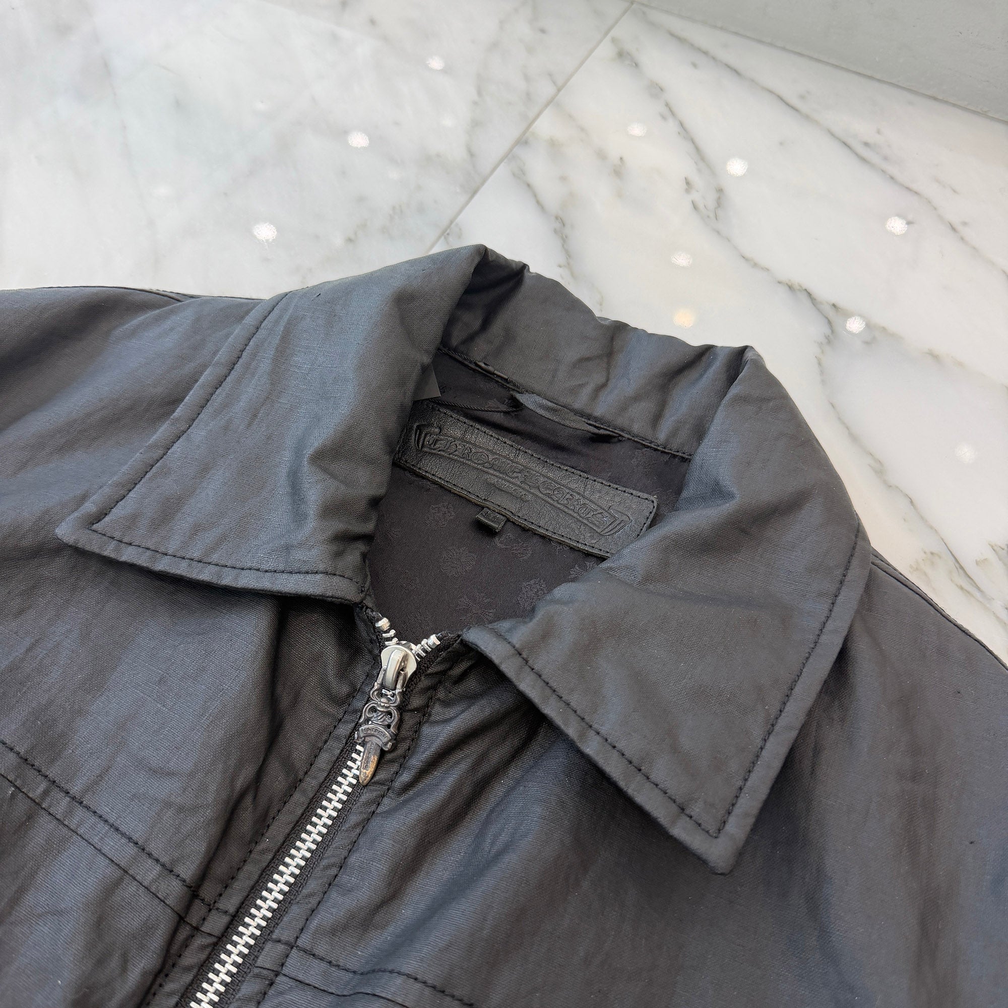 CHROME HEARTS Carmalita Flare Knee Leather Patch Zip Up Jacket Size M クロムハーツ カルマニータ フレアニー レザーパッチ ジップアップジャケット サイズM