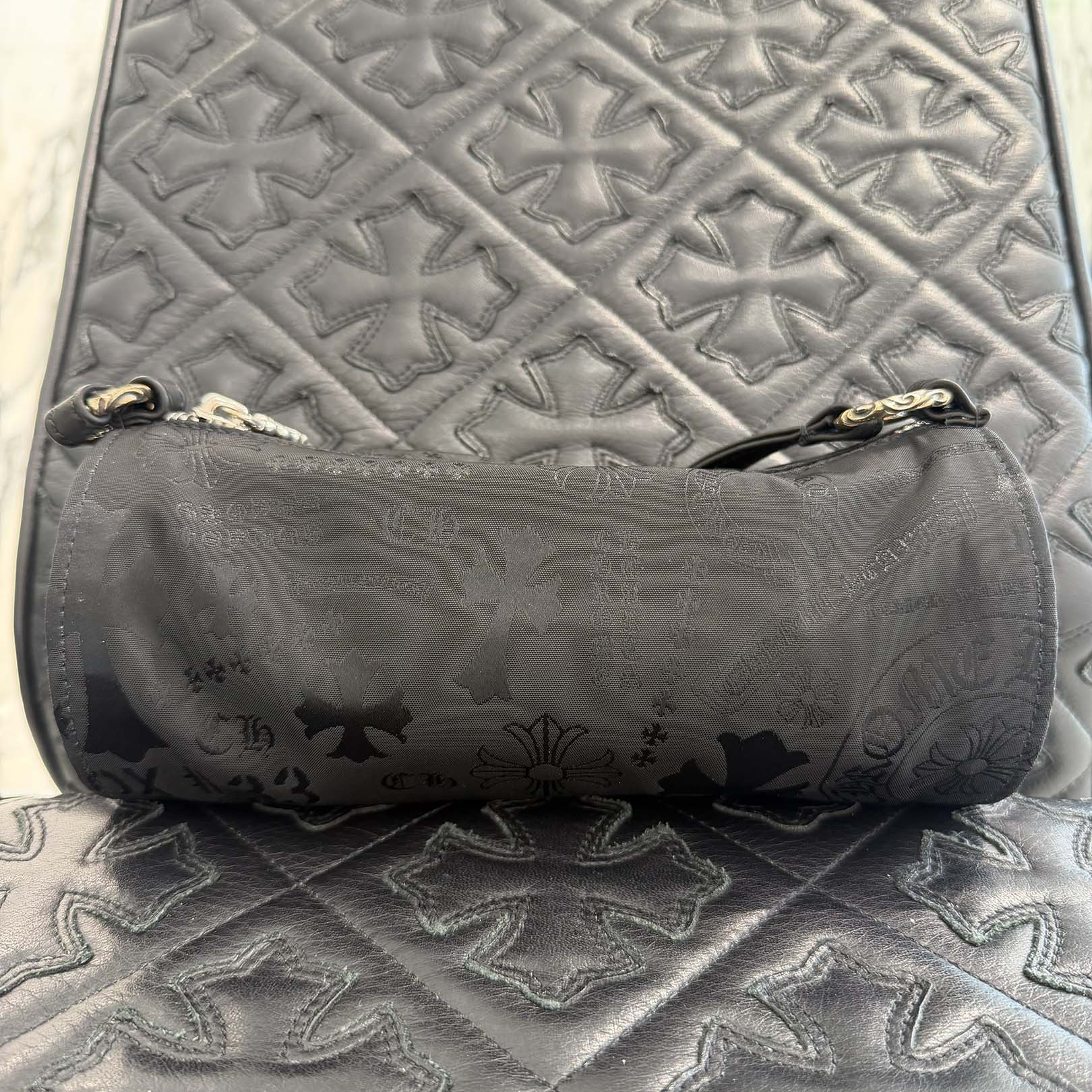 CHROME HEARTS Stencil Pattern GRINDS Nylon Leather Hand Bag クロムハーツ ステンシル柄 グラインズ ナイロンレザー切替 ハンドバッグ