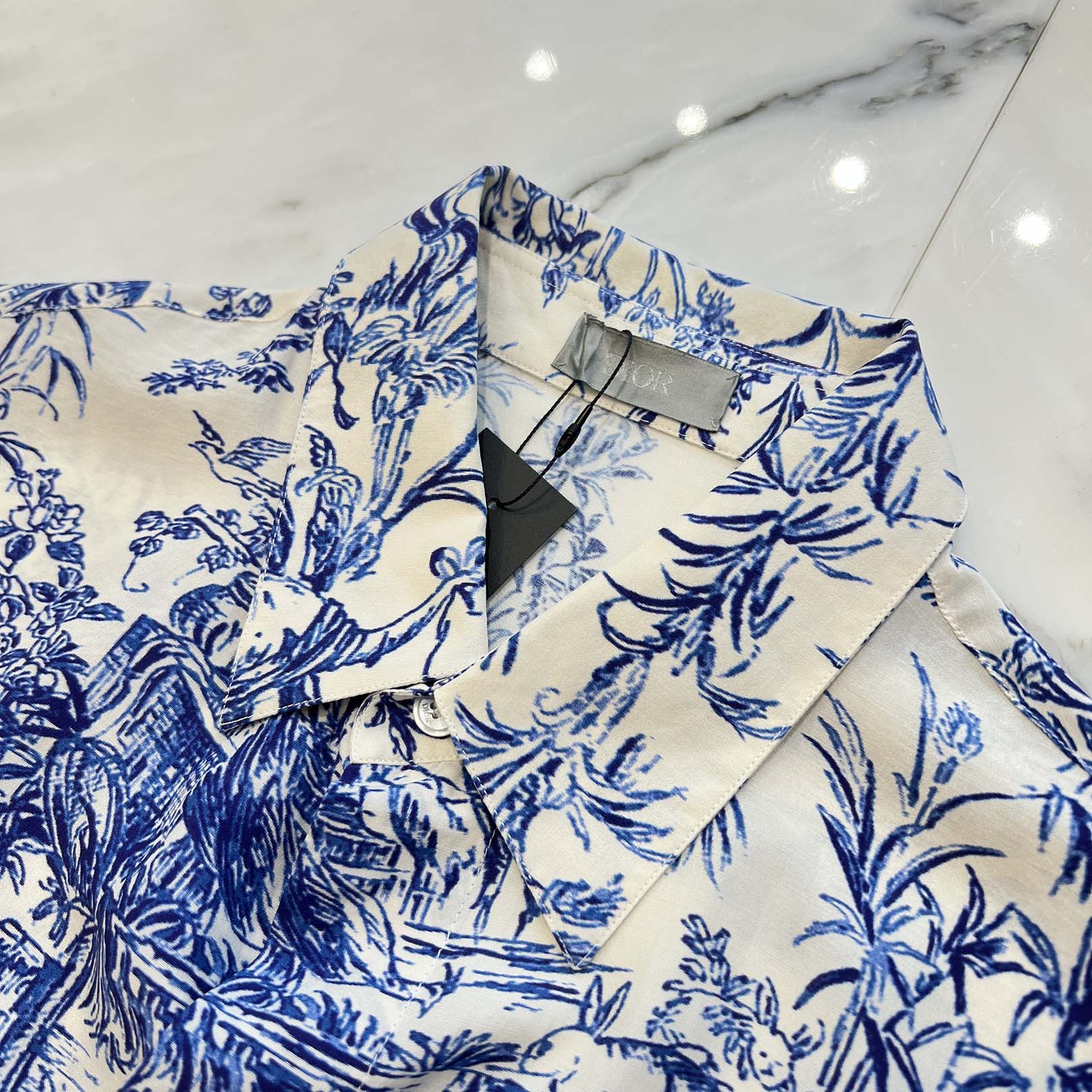 ディオール トワル ドゥ ジュイ ネイビー ブラウス DIOR 2019SS Toile De Jouy Silk Long Sleeved Shirt 023C501G4854