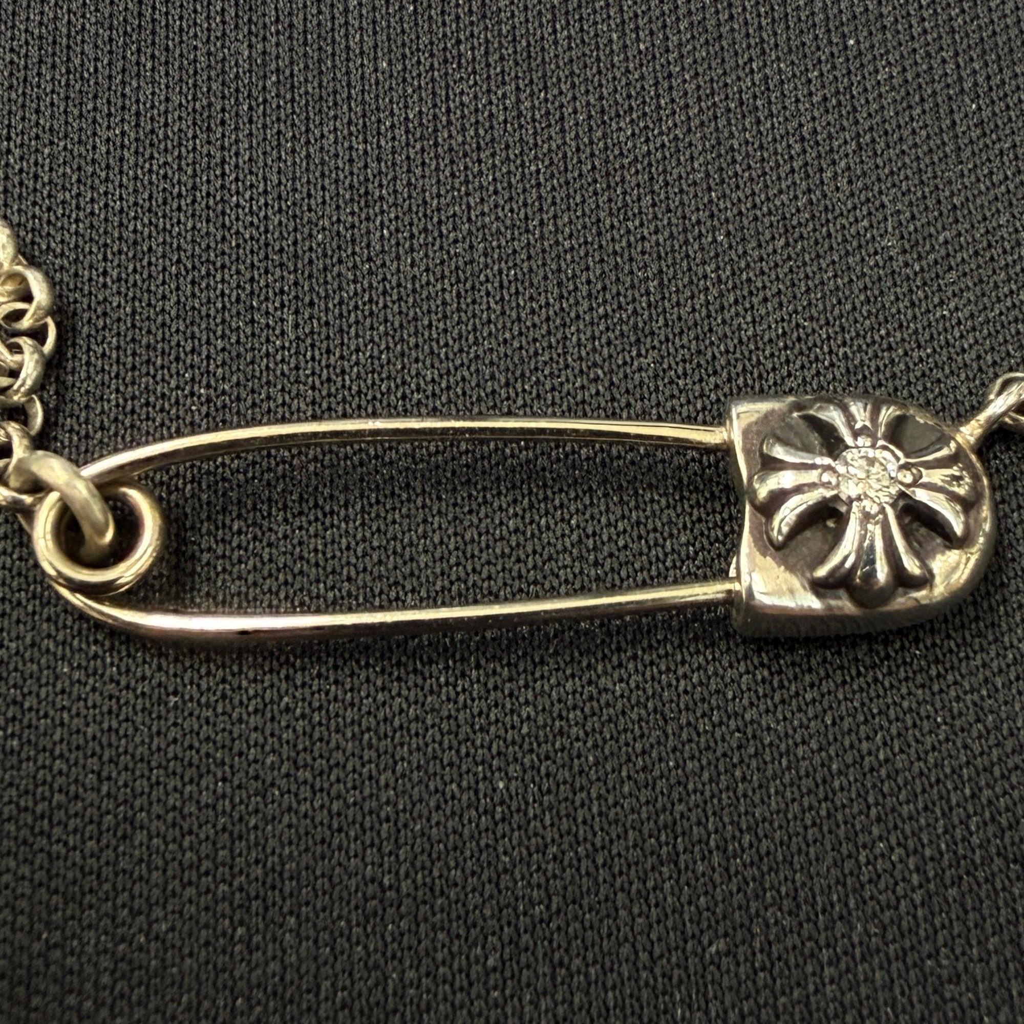 CHROME HEARTS Safety Pin Pendant Top 1 Diamond Roll Chain Necklace Size 16 Inch クロムハーツ セーフティピン 1ダイヤモンド ペンダントトップ ロールチェーン ネックレス サイズ16インチ