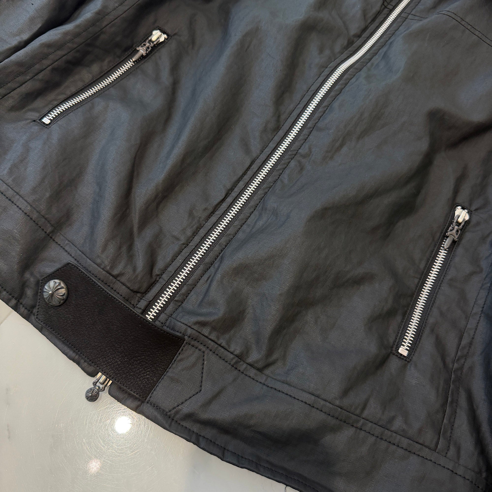 CHROME HEARTS Carmalita Flare Knee Leather Patch Zip Up Jacket Size M クロムハーツ カルマニータ フレアニー レザーパッチ ジップアップジャケット サイズM