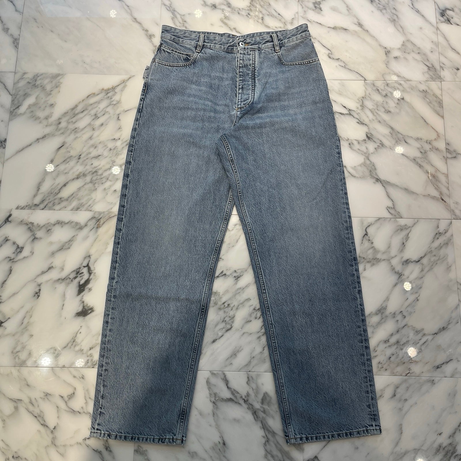 BOTTEGA VENETA 2023AW Wide Leg Leather Patch Denim Pants 740397 V34A0 Size 48 ボッテガヴェネタ ワイドレッグ レザーパッチ デニムパンツ サイズ48