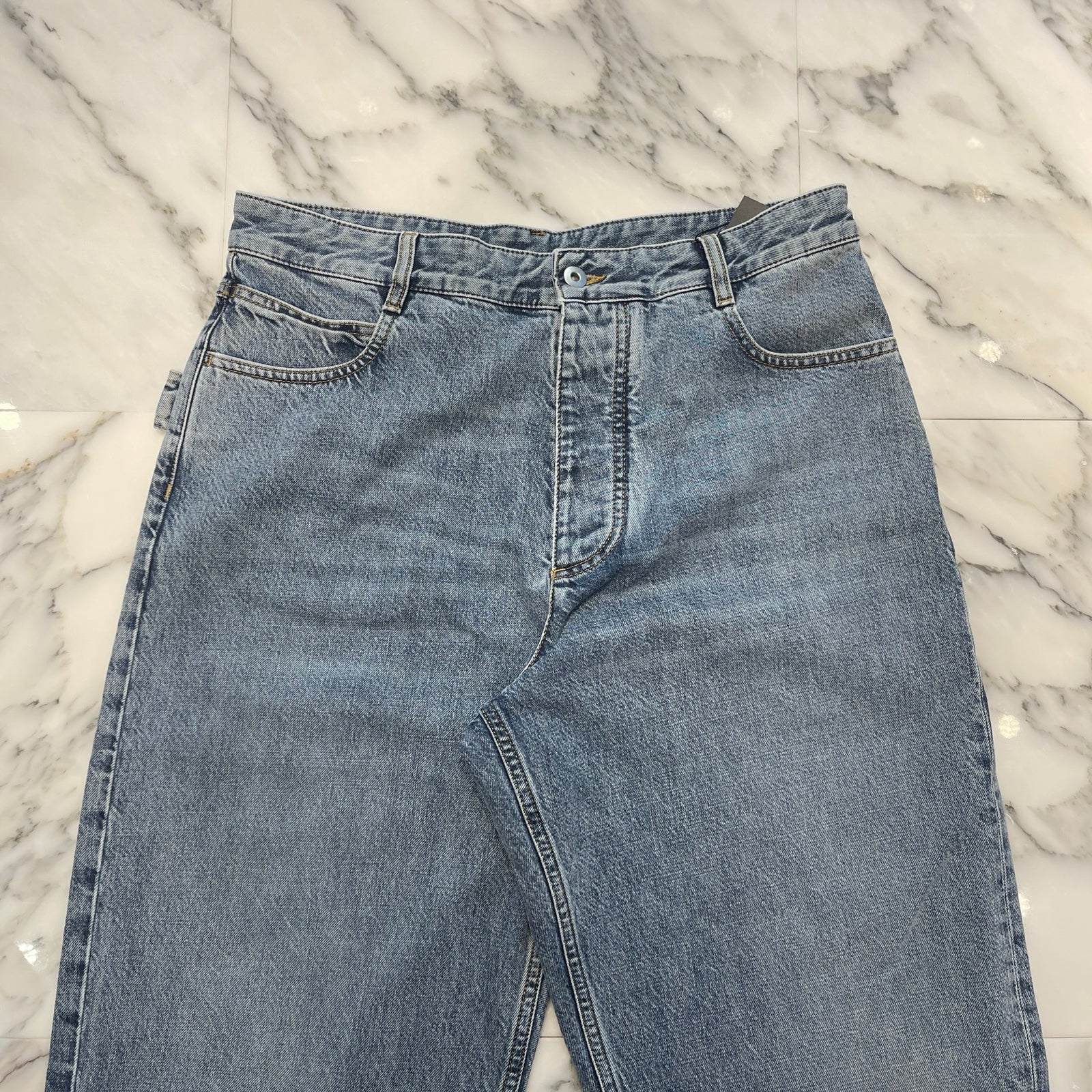 BOTTEGA VENETA 2023AW Wide Leg Leather Patch Denim Pants 740397 V34A0 Size 48 ボッテガヴェネタ ワイドレッグ レザーパッチ デニムパンツ サイズ48