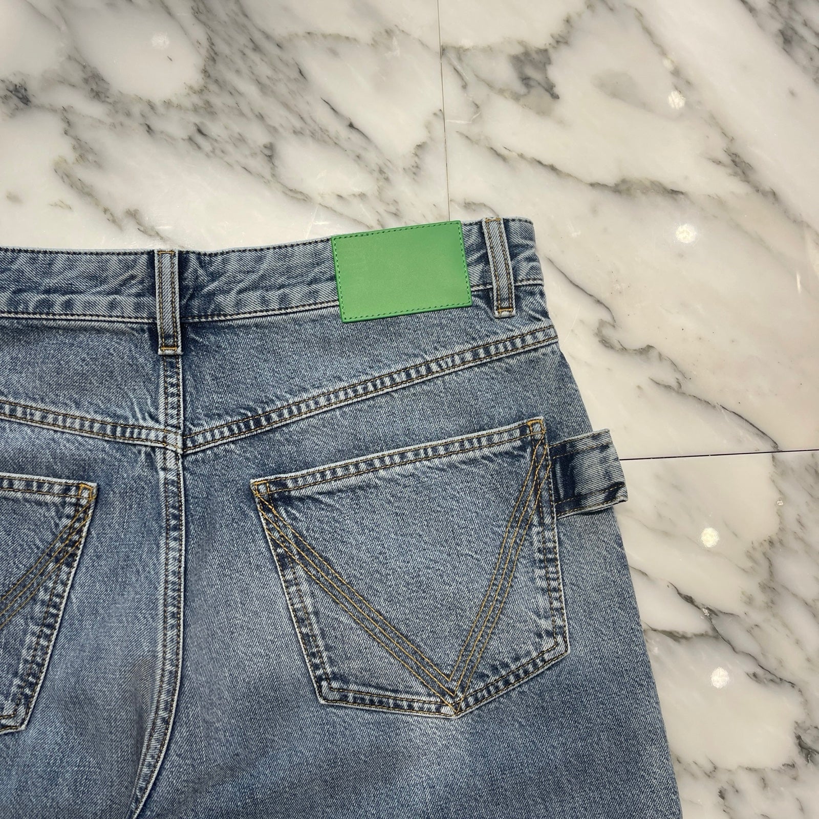 BOTTEGA VENETA 2023AW Wide Leg Leather Patch Denim Pants 740397 V34A0 Size 48 ボッテガヴェネタ ワイドレッグ レザーパッチ デニムパンツ サイズ48