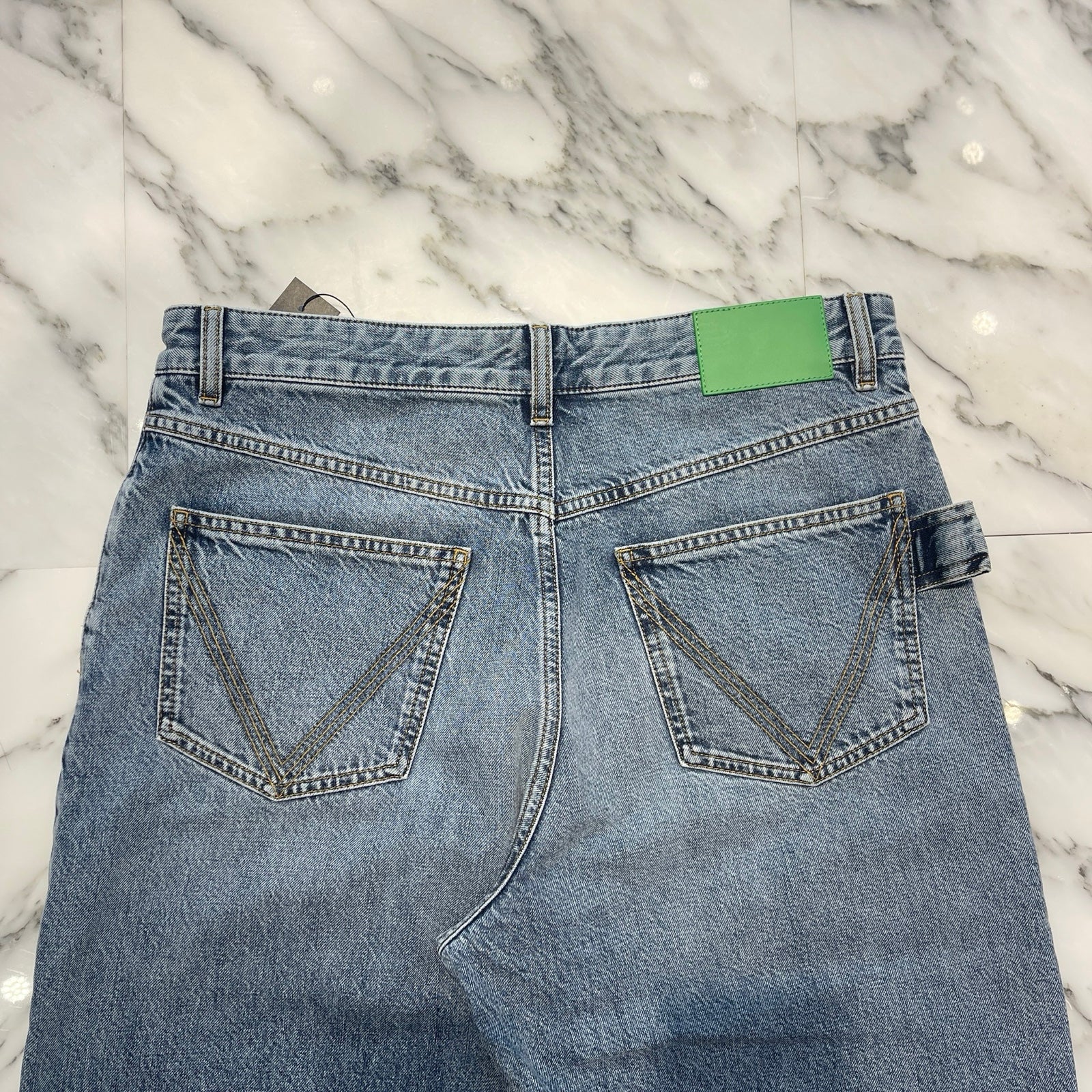 BOTTEGA VENETA 2023AW Wide Leg Leather Patch Denim Pants 740397