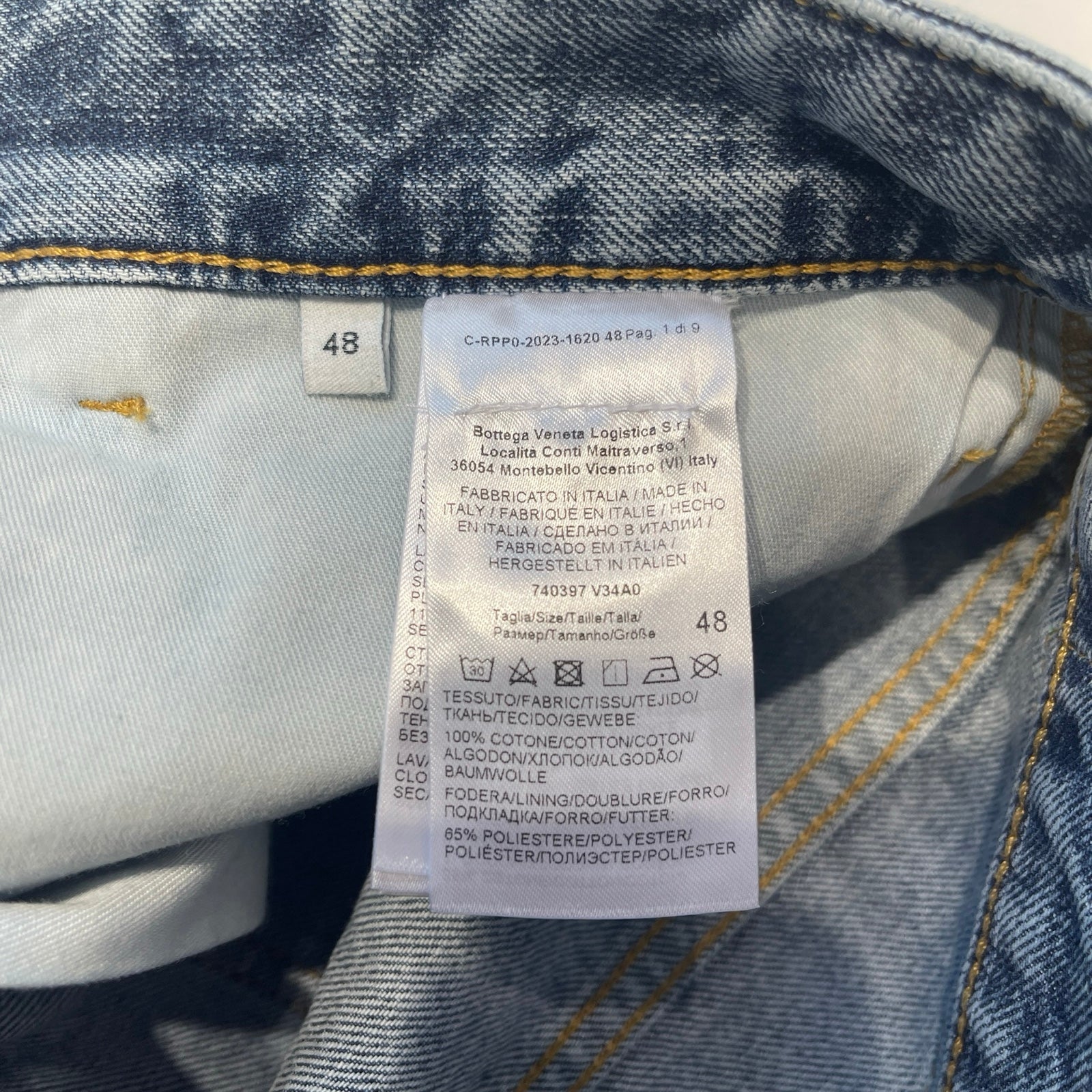 BOTTEGA VENETA 2023AW Wide Leg Leather Patch Denim Pants 740397 V34A0 Size 48 ボッテガヴェネタ ワイドレッグ レザーパッチ デニムパンツ サイズ48