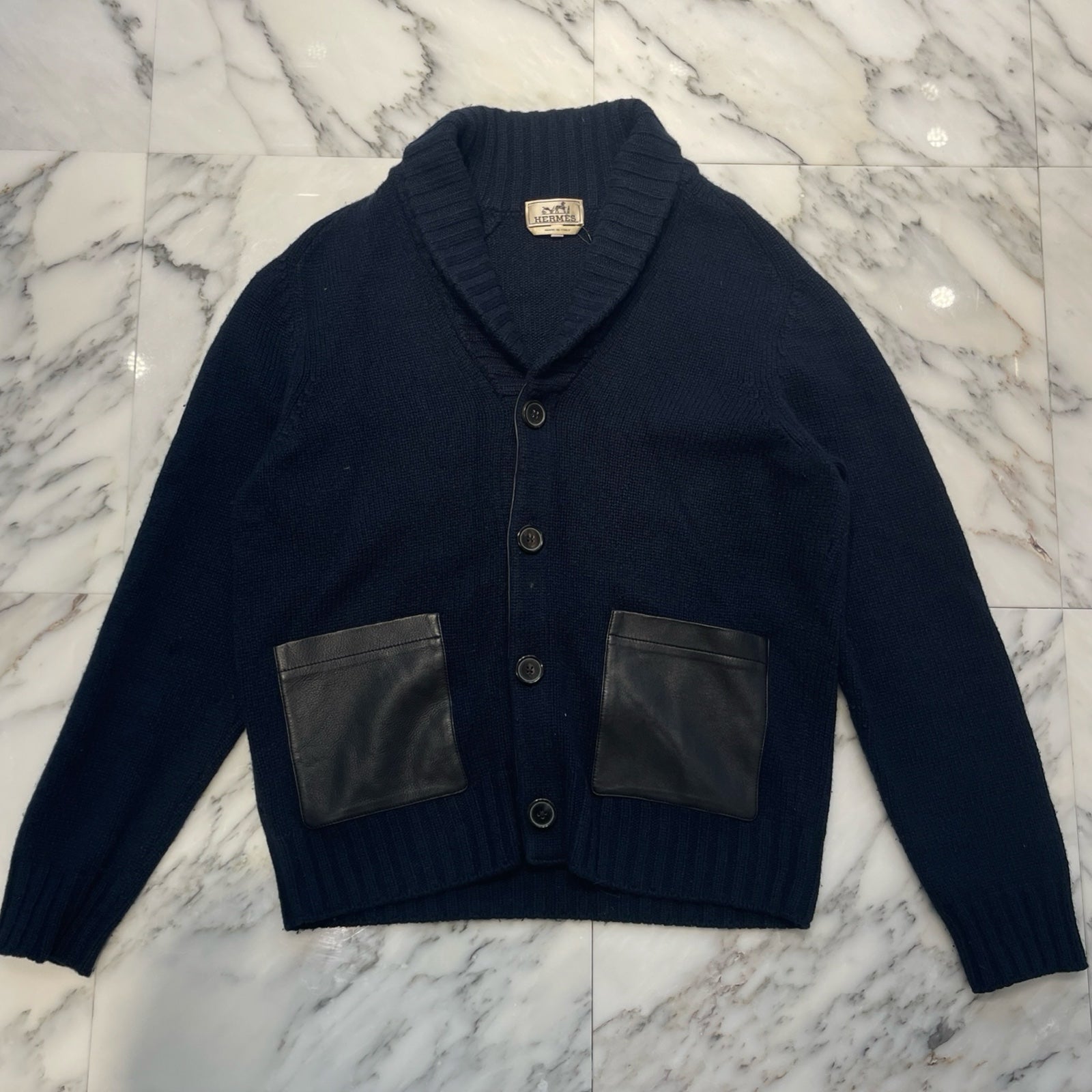 HERMES Leather Pocket Cashmere Knit Cardigan Size S エルメス レザーポケット カシミヤニットカーディガン サイズS