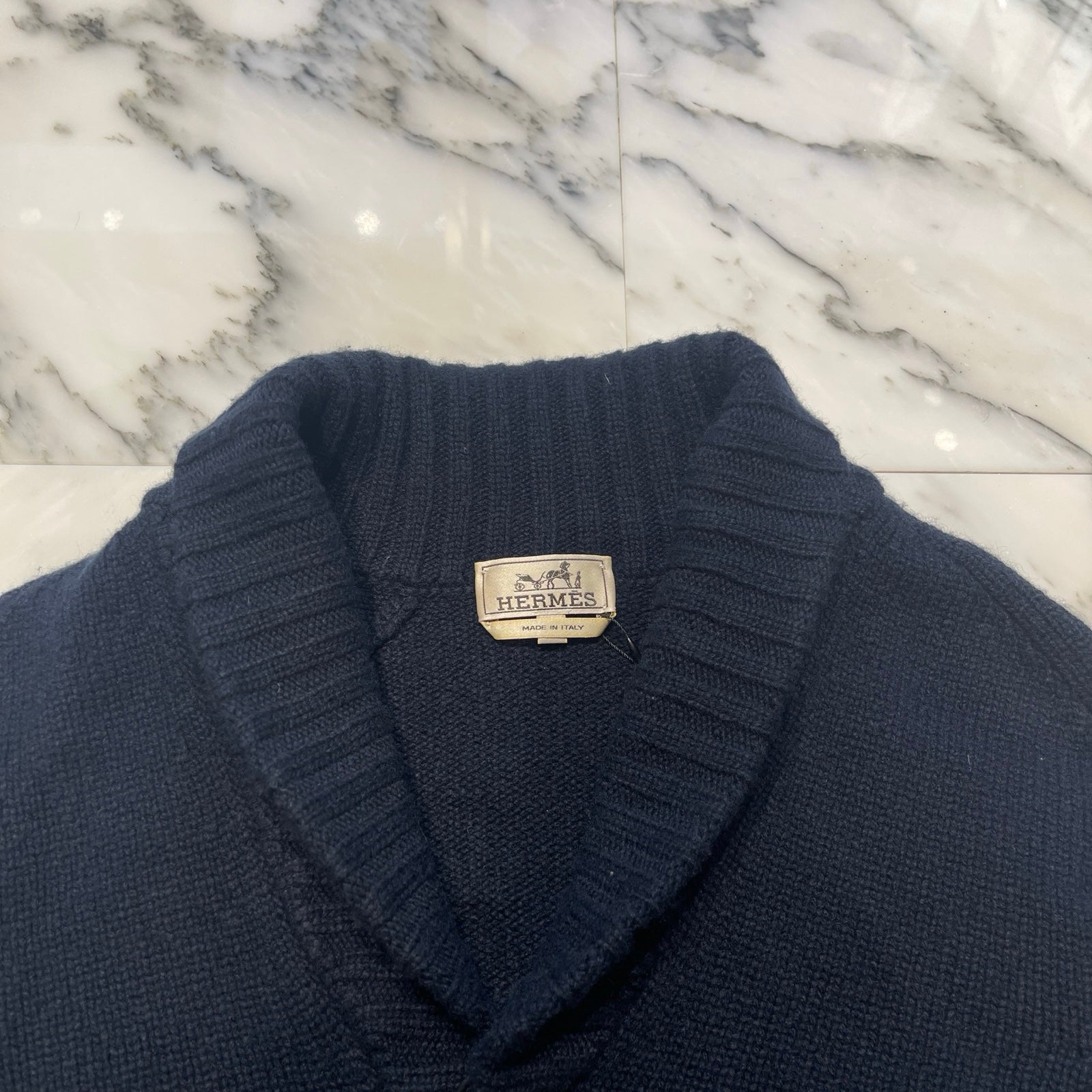 HERMES Leather Pocket Cashmere Knit Cardigan Size S エルメス