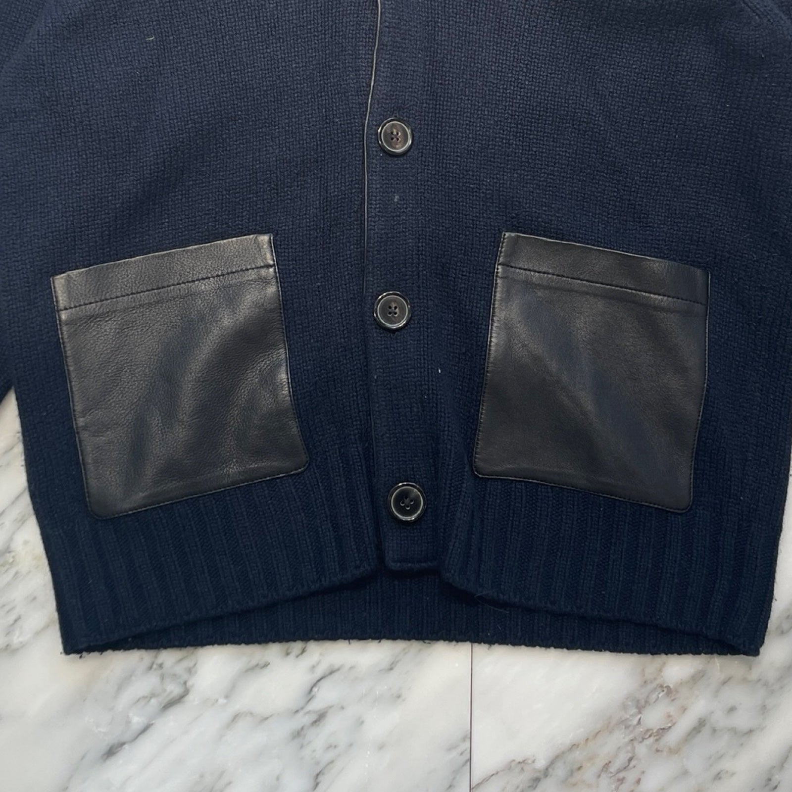 HERMES Leather Pocket Cashmere Knit Cardigan Size S エルメス