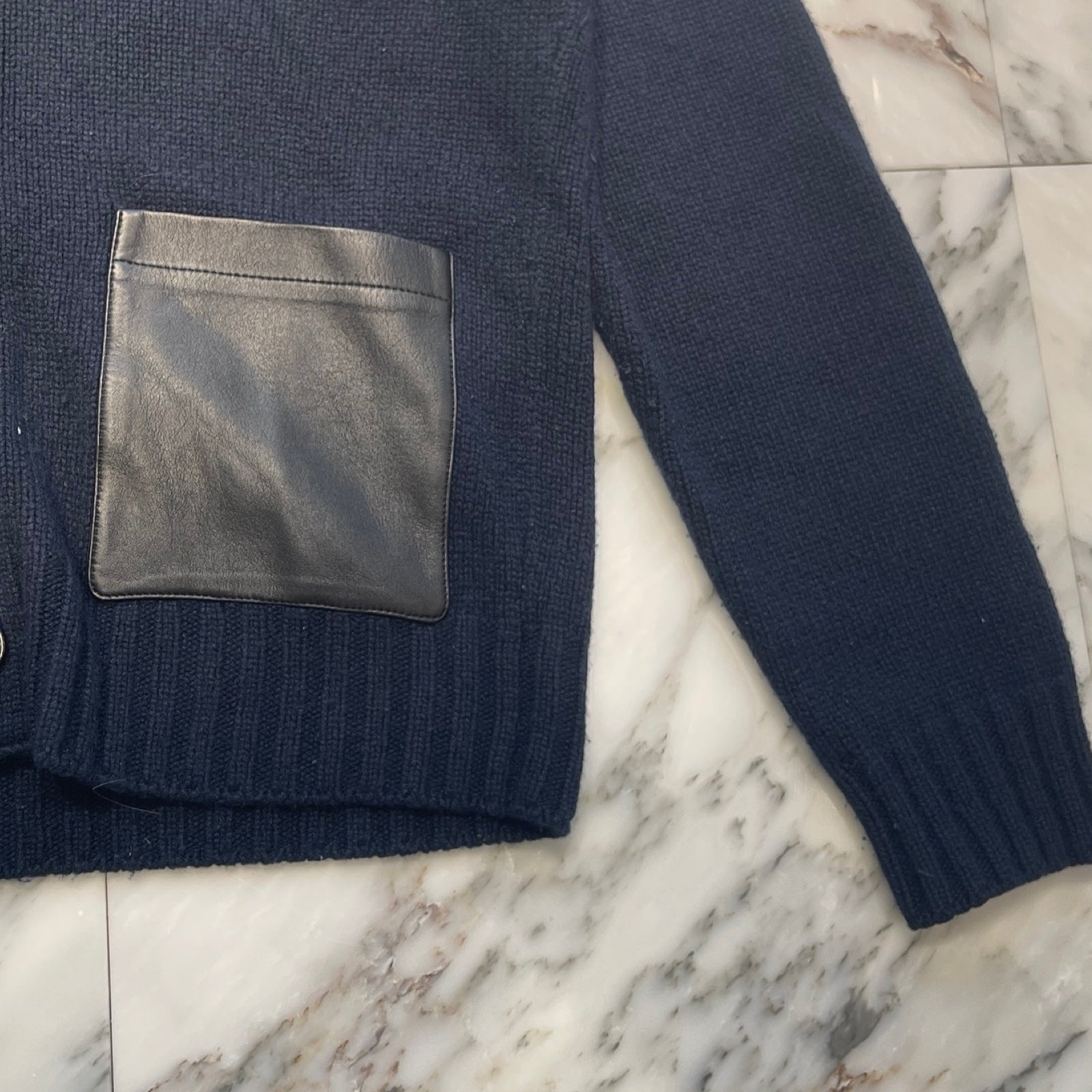 HERMES Leather Pocket Cashmere Knit Cardigan Size S エルメス
