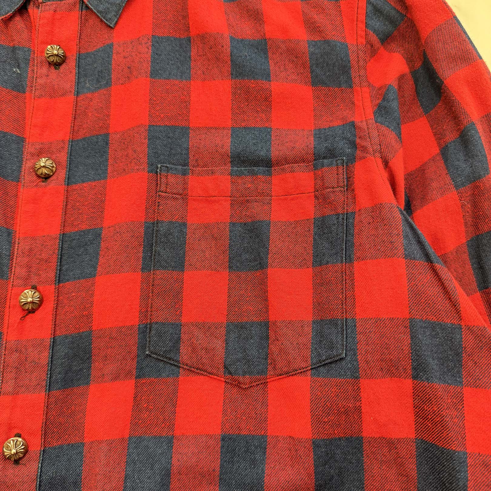 CHROME HEARTS Y NOT Loose Ends Star Leather Patch Check Shirt Size XXL クロムハーツ ワイノット ルーズエンド スターレザーパッチ チェックシャツ サイズXXL