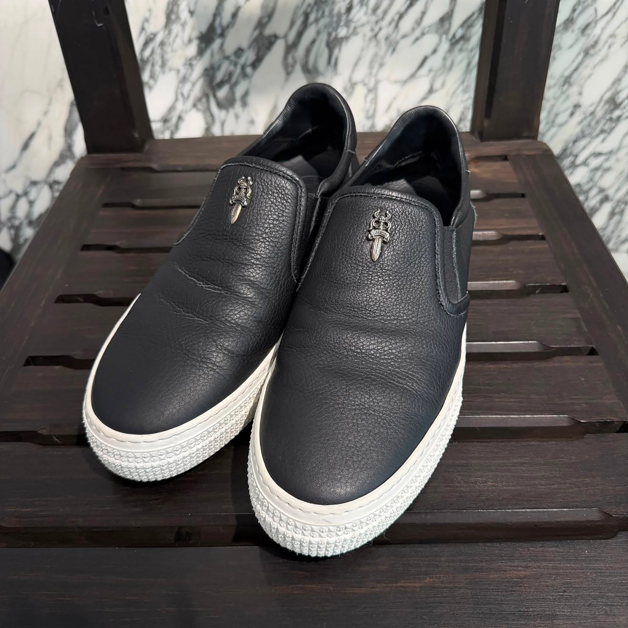 CHROME HEARTS CH Plus Leather Patch Dagger Slip On Size 41(約26.0cm 〜 26.5cm) クロムハーツ CHプラス レザーパッチ ダガー スリッポン サイズ41(約26.0cm 〜 26.5cm)