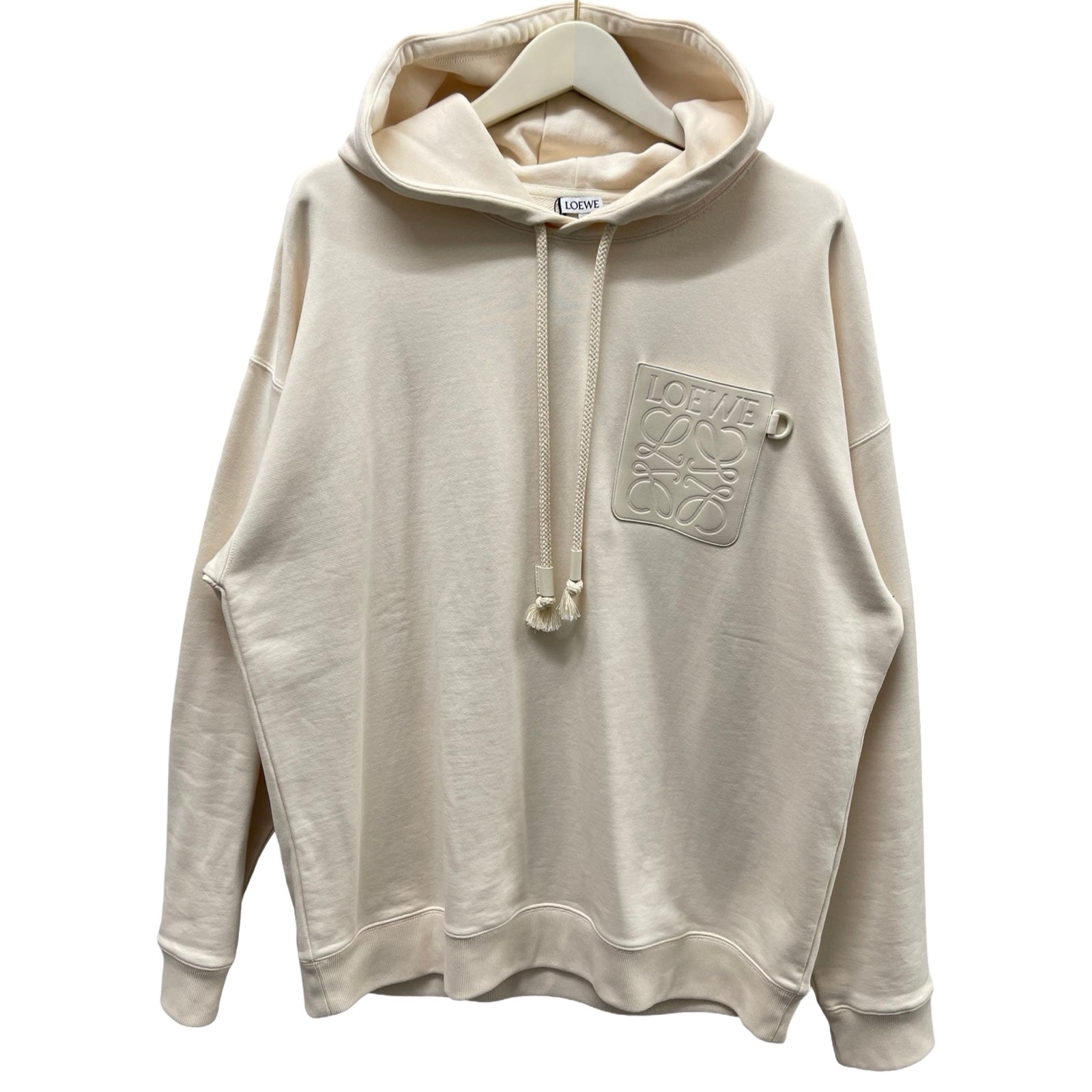 LOEWE 2024SS Anagram Leather Patch Pockt Relaxed Fit Cotton Hoodie Size XL