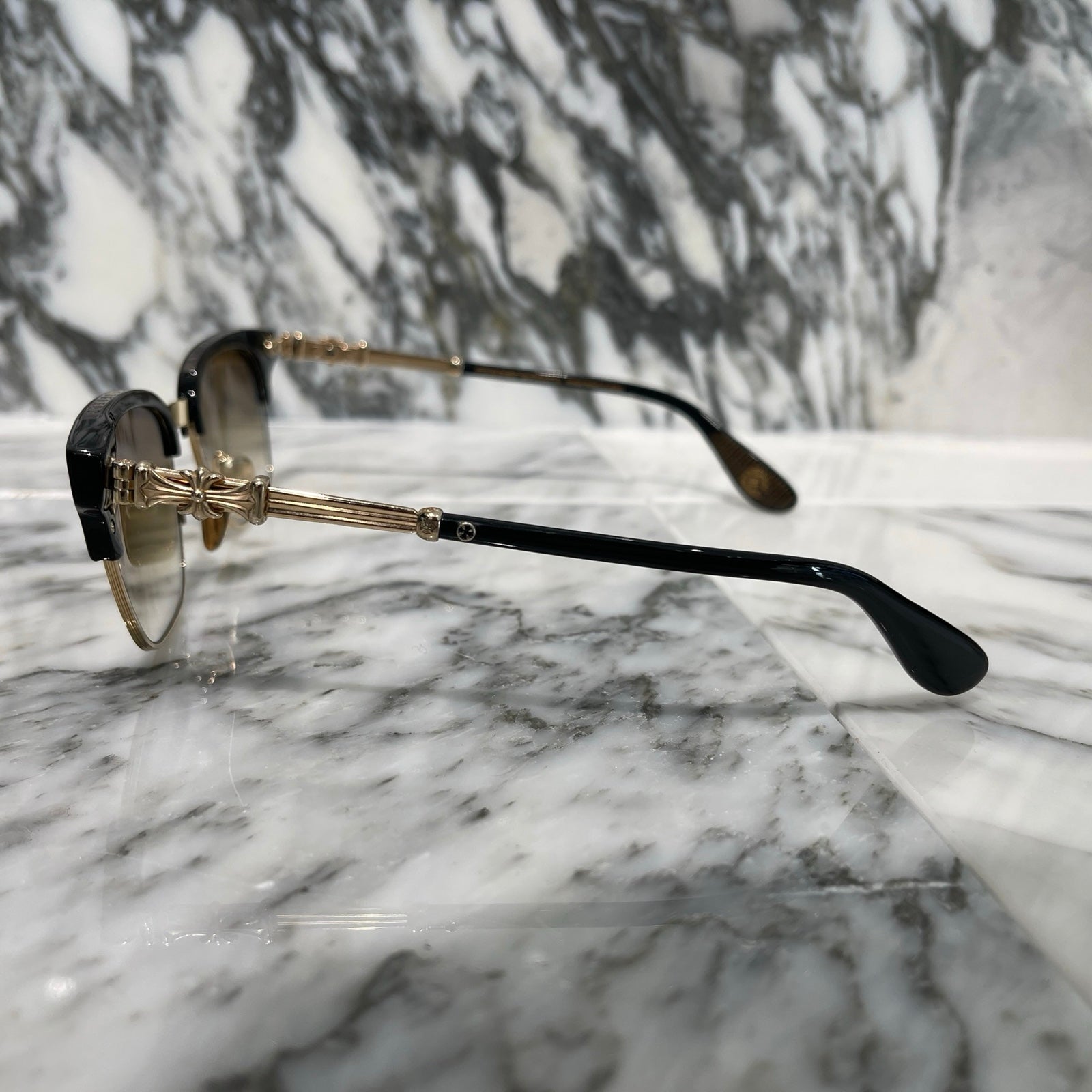 CHROME HEARTS BONENNOISSEUR II Temple CH Cross Half Rim Sunglasses Size 53□19-150 クロムハーツ ボネノワスール テンプルCHクロス ハーフリム サングラス サイズ53□19-150