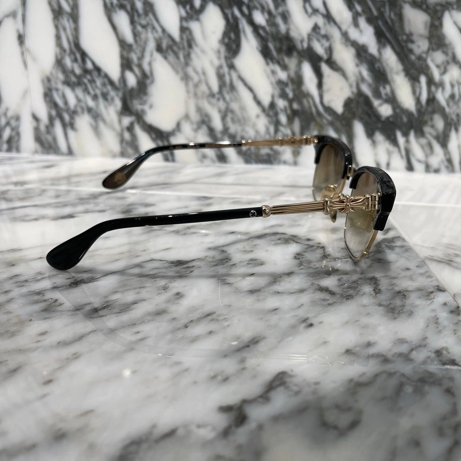 CHROME HEARTS BONENNOISSEUR II Temple CH Cross Half Rim Sunglasses Size 53□19-150 クロムハーツ ボネノワスール テンプルCHクロス ハーフリム サングラス サイズ53□19-150